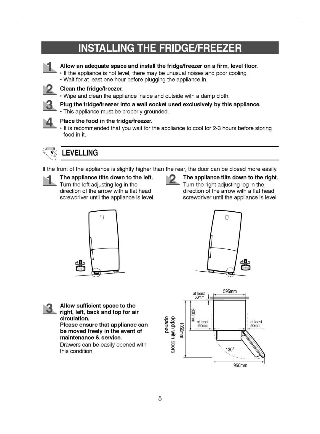 Samsung RL41HCIH1/XEH manual Installing the FRIDGE/FREEZER, Clean the fridge/freezer, Place the food in the fridge/freezer 