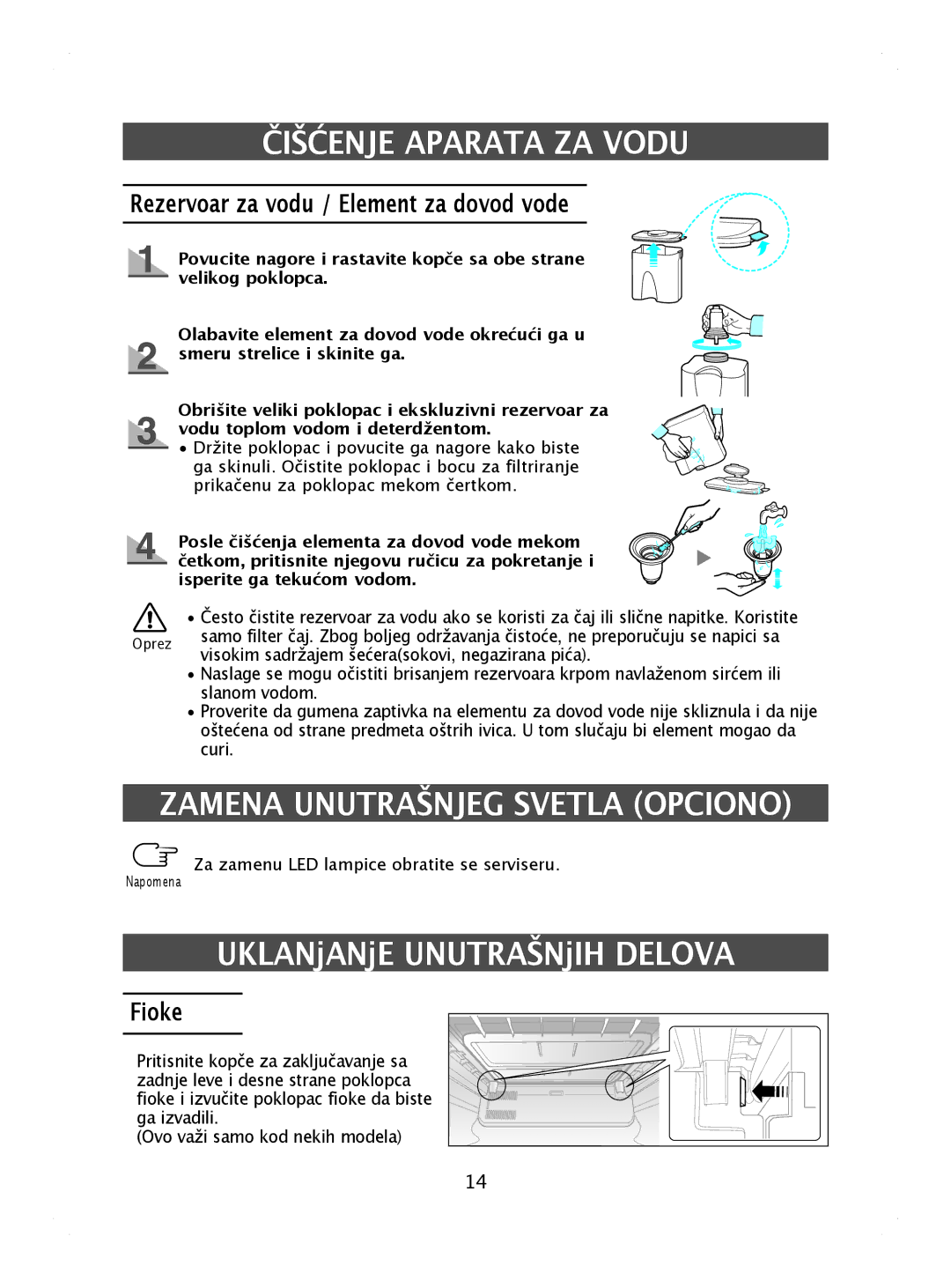 Samsung RL44WGTB1/BUL, RL41WCPS1/BUL manual Zamena Unutrašnjeg Svetla Opciono, Rezervoar za vodu / Element za dovod vode 