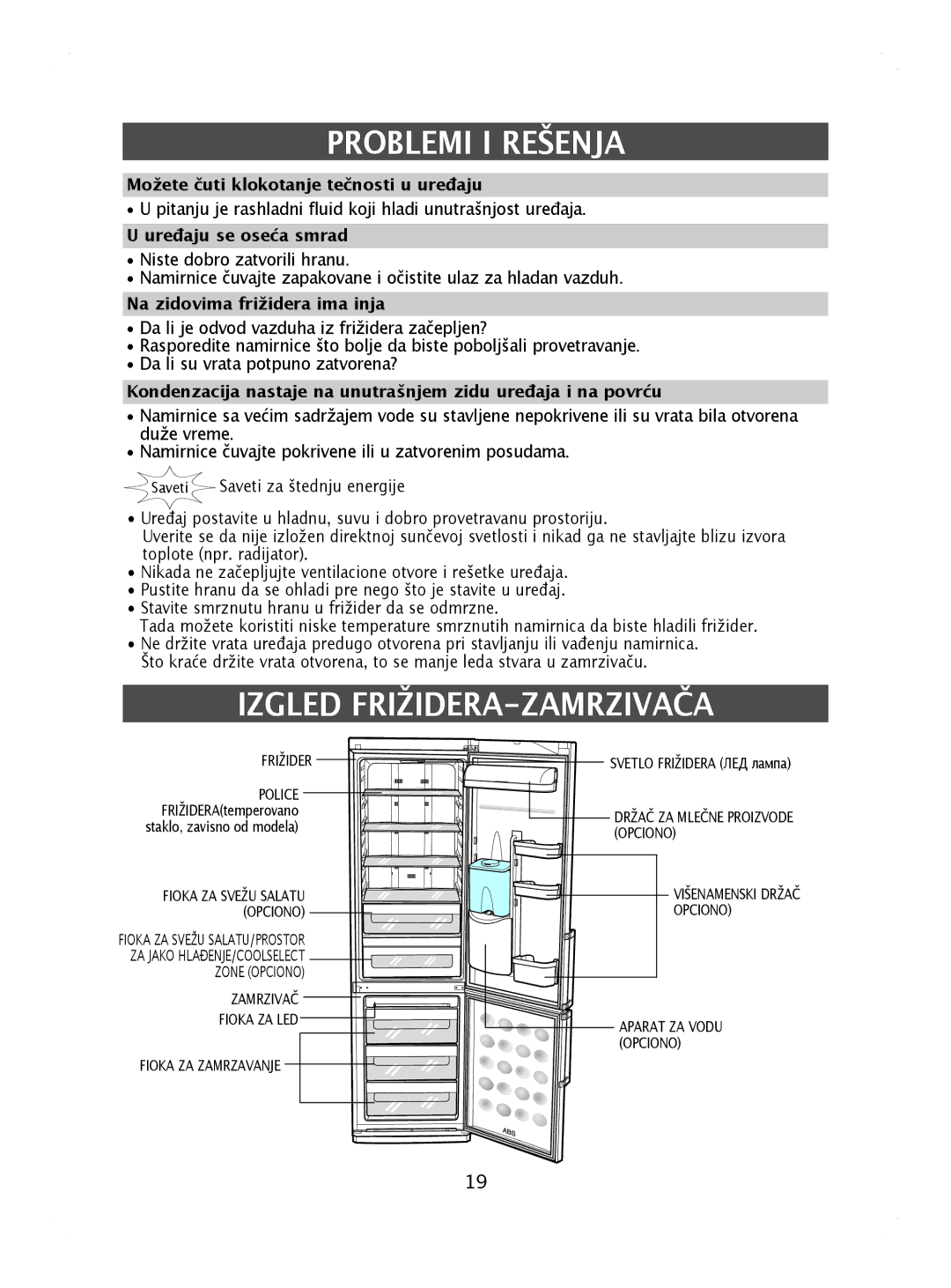 Samsung RL44ECIH1/XEK manual Izgled FRIŽIDERA-ZAMRZIVAČA, Možete čuti klokotanje tečnosti u uređaju, Uređaju se oseća smrad 