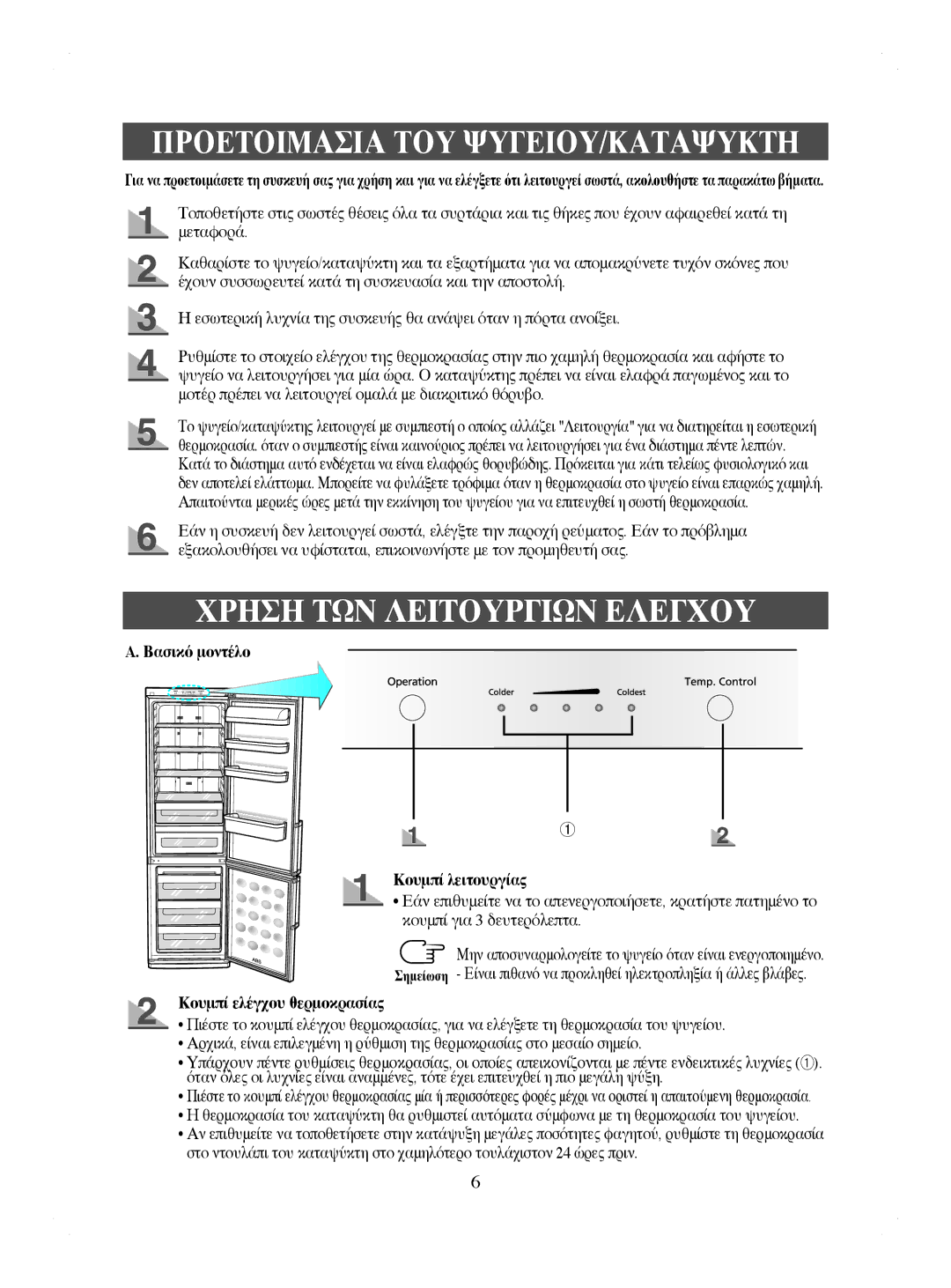 Samsung RL44ECIH1/XEK Προετοιμασια ΤΟΥ ΨΥΓΕΙΟΥ/ΚΑΤΑΨΥΚΤΗ, Χρηση ΤΩΝ Λειτουργιων Ελεγχου, Βασικό μοντέλο Κουμπί λειτουργίας 