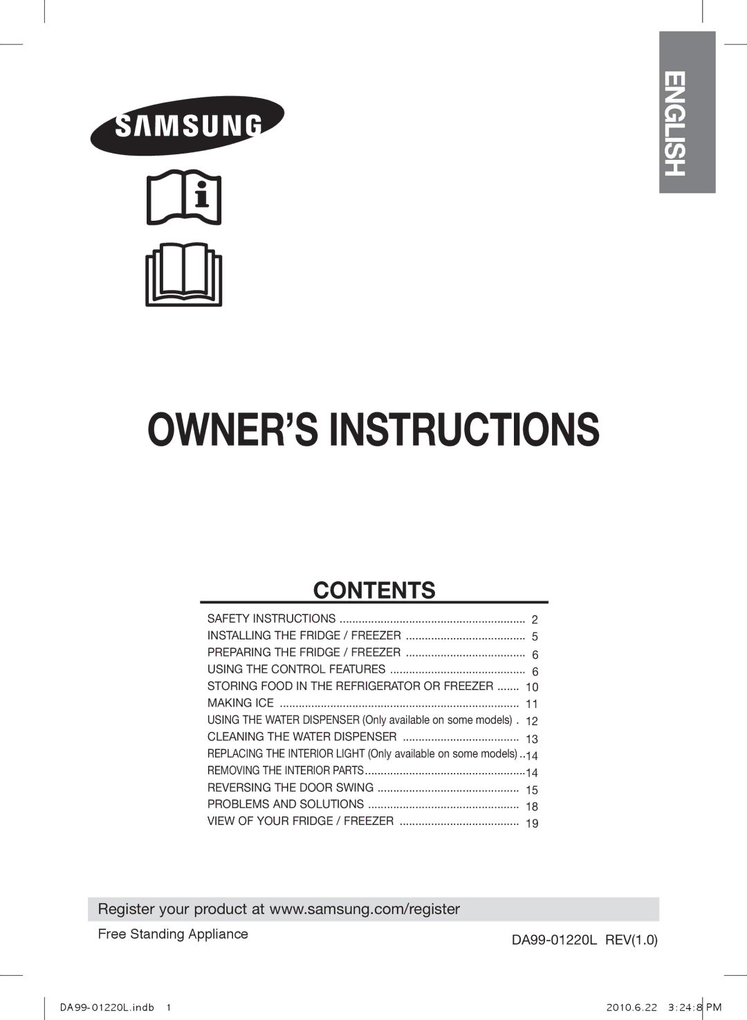 Samsung RL41WCPS1/ELA, RL41WCSW1/ELA, RL41WCSW1/BUL, RL38SBPS1/BUL, RL41WCPS1/BUL manual OWNER’S Instructions, English 