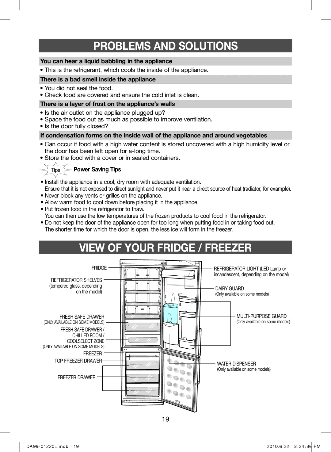 Samsung RL44WCSW1/BUL, RL41WCSW1/ELA manual View of Your Fridge / Freezer, You can hear a liquid babbling in the appliance 