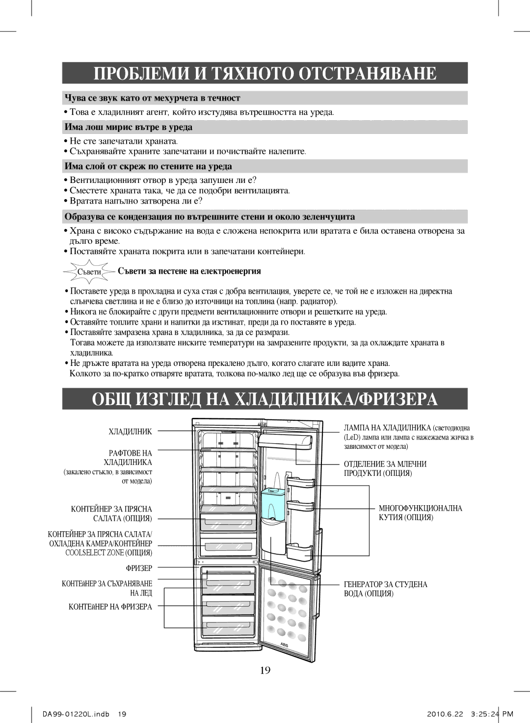 Samsung RL41WCPS1/BUL, RL41WCSW1/ELA manual ОБЩ Изглед НА ХЛАДИЛНИКА/ФРИЗЕРА, Чува се звук като от мехурчета в течност 