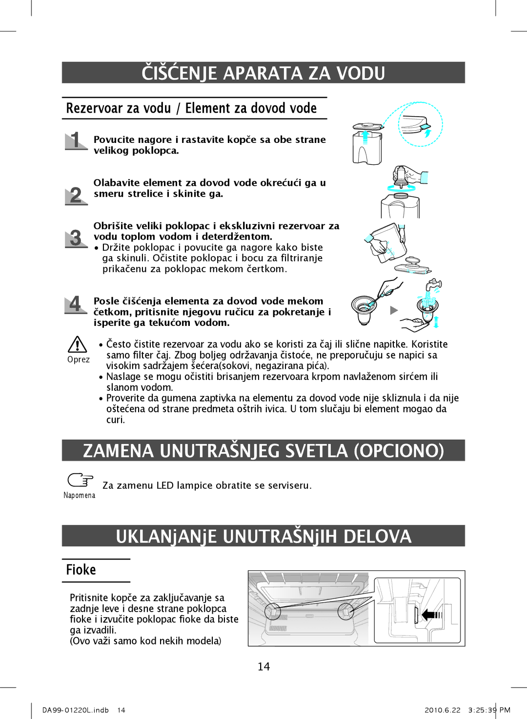 Samsung RL44WCSW1/BUL, RL41WCSW1/ELA Zamena Unutrašnjeg Svetla Opciono, Rezervoar za vodu / Element za dovod vode, Fioke 