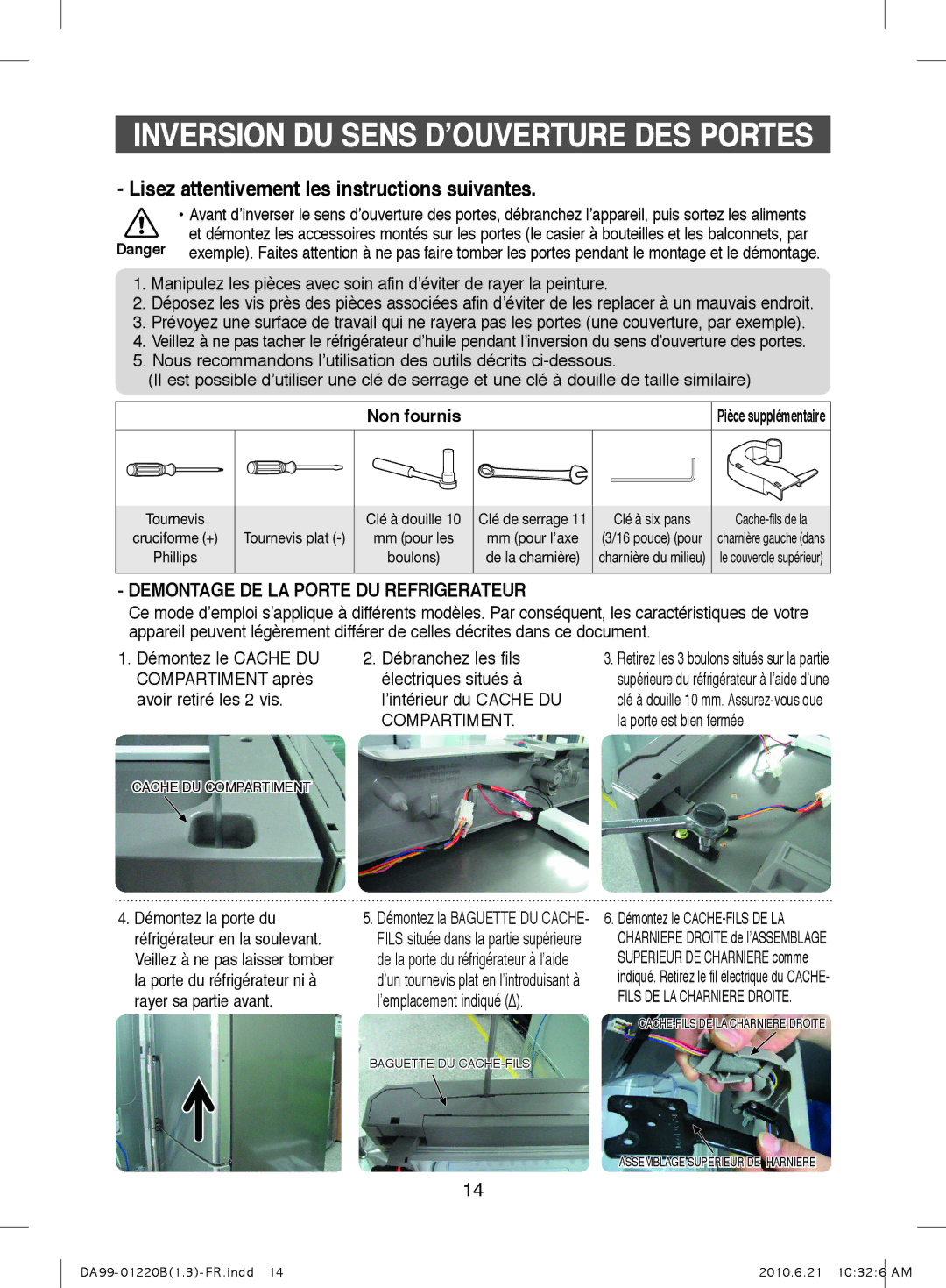 Samsung RL41WCPS1/XEF, RL41WCSW1/XEF, RL41PTIH1/XEF, RL41ECSW1/XEF Inversion DU Sens D’OUVERTURE DES Portes, Non fournis 