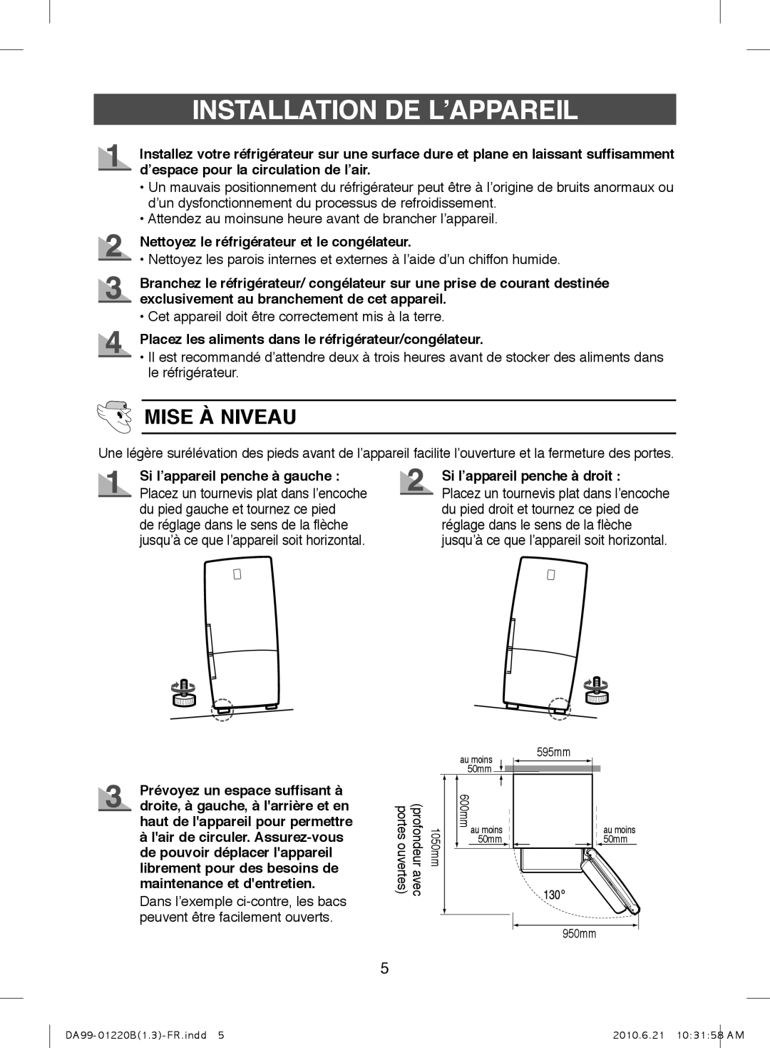 Samsung RL38SBSW1/XEF, RL41WCSW1/XEF, RL41PTIH1/XEF Installation DE L’APPAREIL, Nettoyez le réfrigérateur et le congélateur 