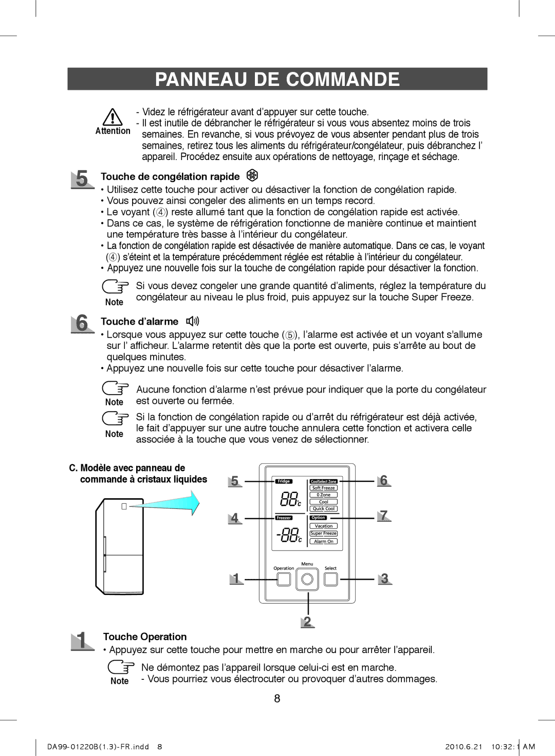 Samsung RL41PTSW1/XEF, RL41WCSW1/XEF Videz le réfrigérateur avant d’appuyer sur cette touche, Touche de congélation rapide 