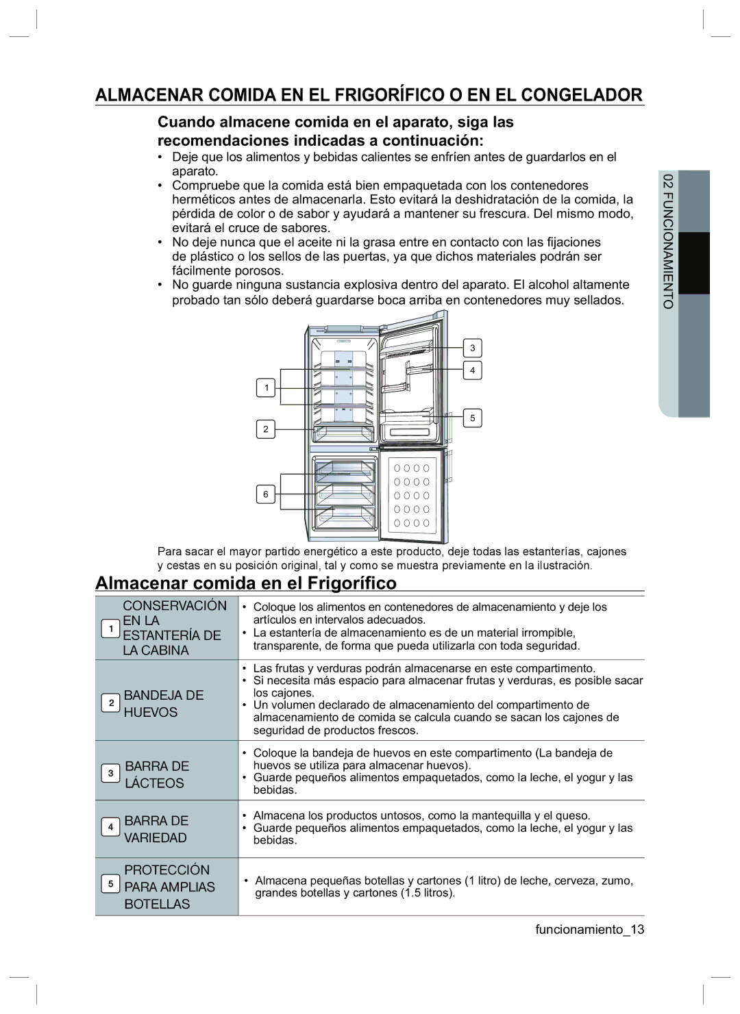 Samsung RL42LCSW1/XES manual Almacenar comida en el Frigoríﬁco, Almacenar Comida EN EL Frigorífico O EN EL Congelador 