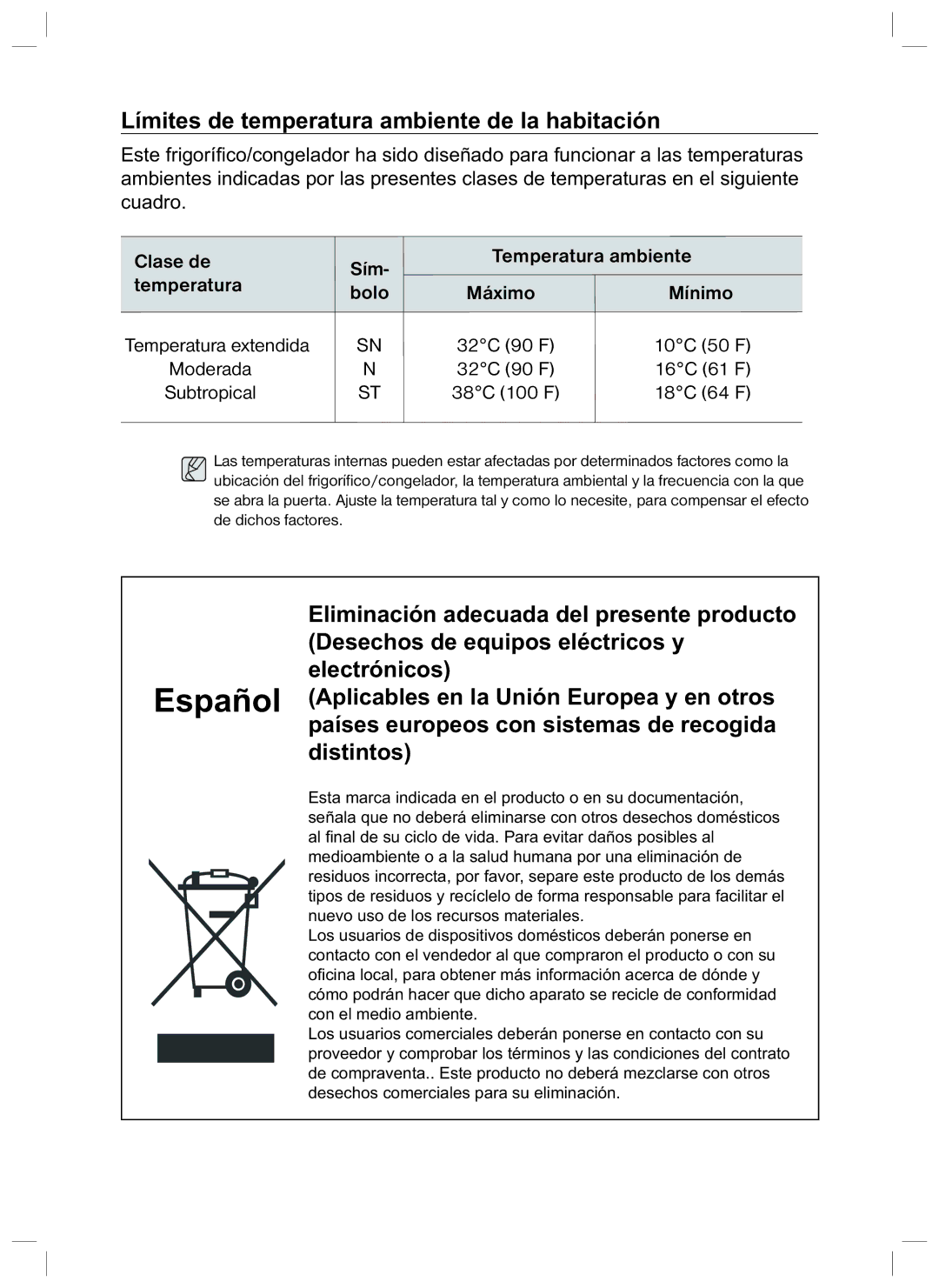 Samsung RL40EGPS1/XES manual Límites de temperatura ambiente de la habitación, Distintos, Clase de Sím Temperatura ambiente 