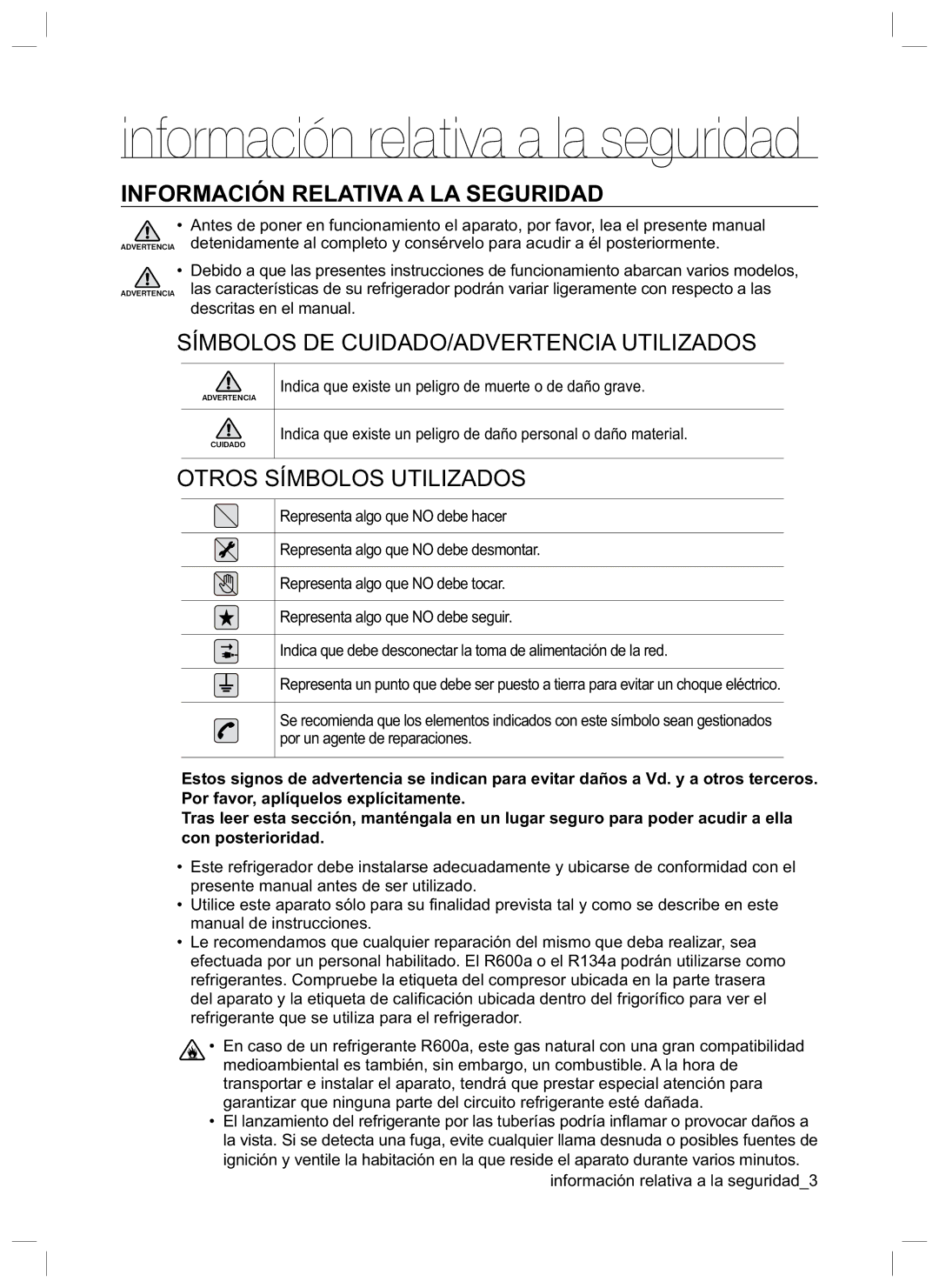 Samsung RL42HCVG1/XES, RL42LCSW1/XES manual Información relativa a la seguridad, Información Relativa a LA Seguridad 