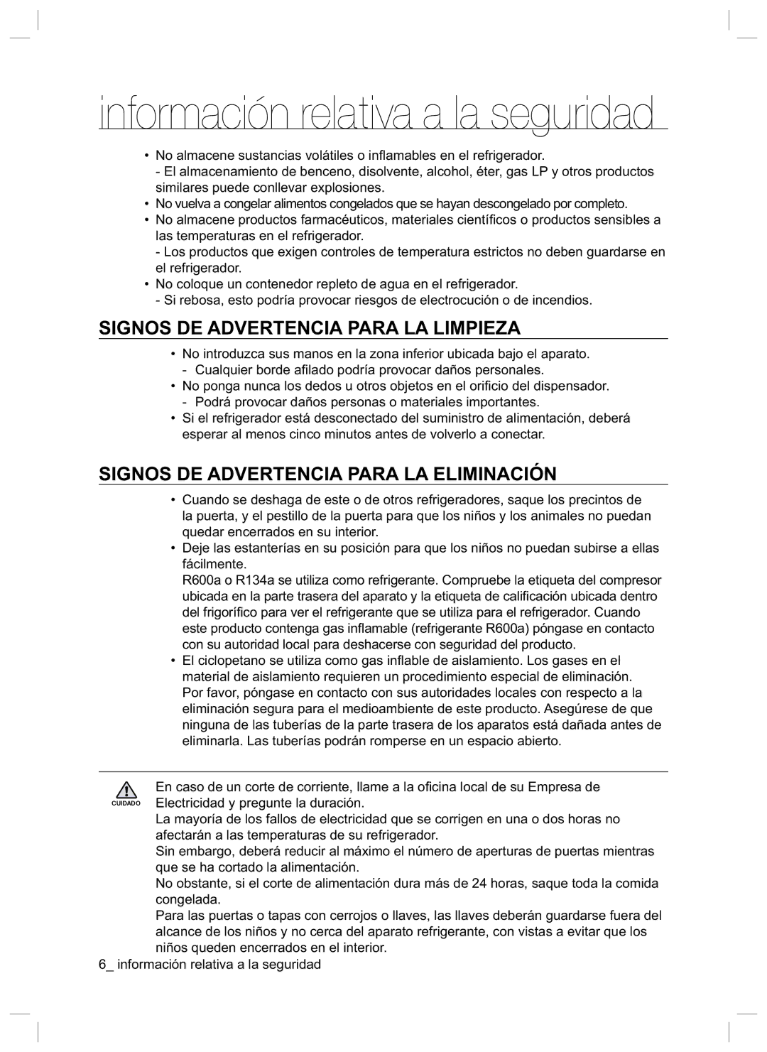 Samsung RL42HCVG1/XES, RL42LCSW1/XES Signos DE Advertencia Para LA Limpieza, Signos DE Advertencia Para LA Eliminación 