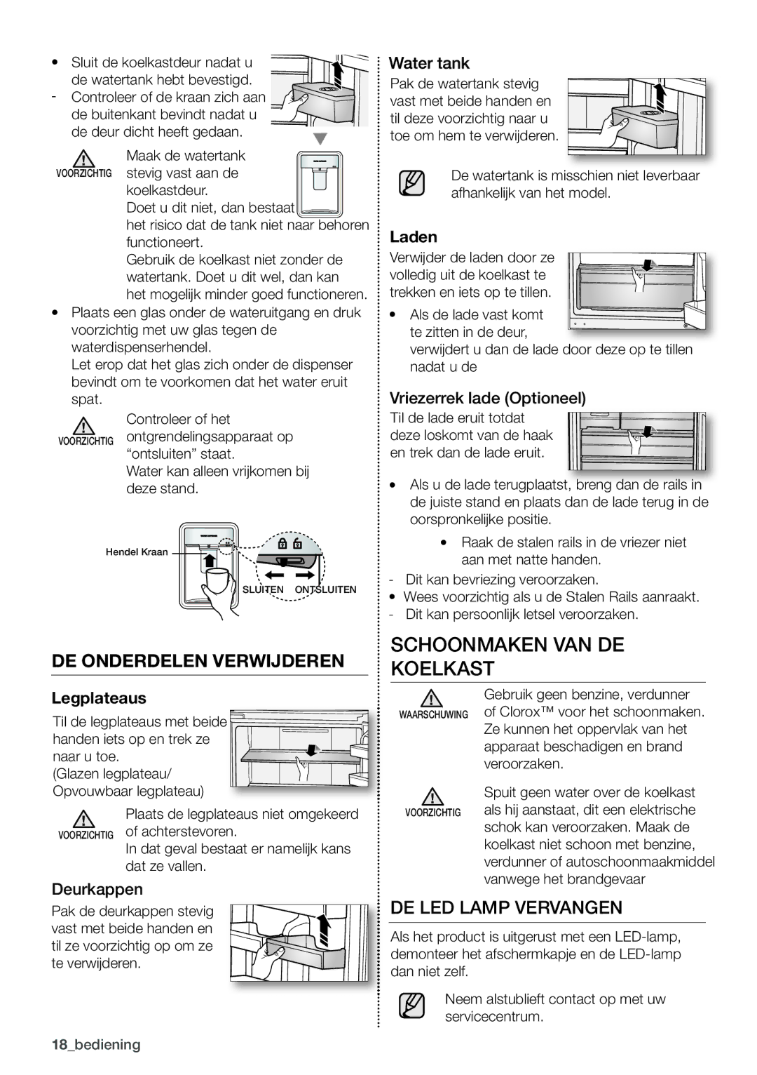 Samsung RL4352LBAWW/EF, RL4363FBASL/EF, RL4352LBASP/EF, RL4352FBASL/EF manual Schoonmaken VAN DE Koelkast 