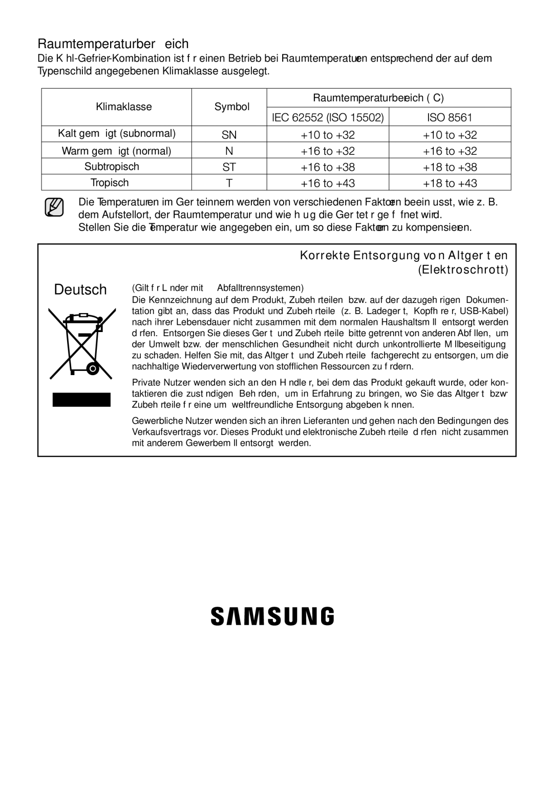 Samsung RL4363FBASL/EF, RL4352LBASP/EF, RL4352LBAWW/EF, RL4352FBASL/EF manual Deutsch 