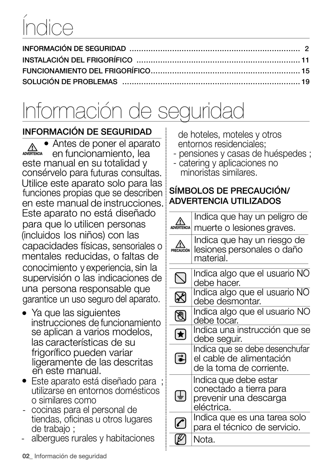 Samsung RL4352LBAWW/EF, RL4363FBASL/EF, RL4352LBASP/EF, RL4352FBASL/EF manual Índice 