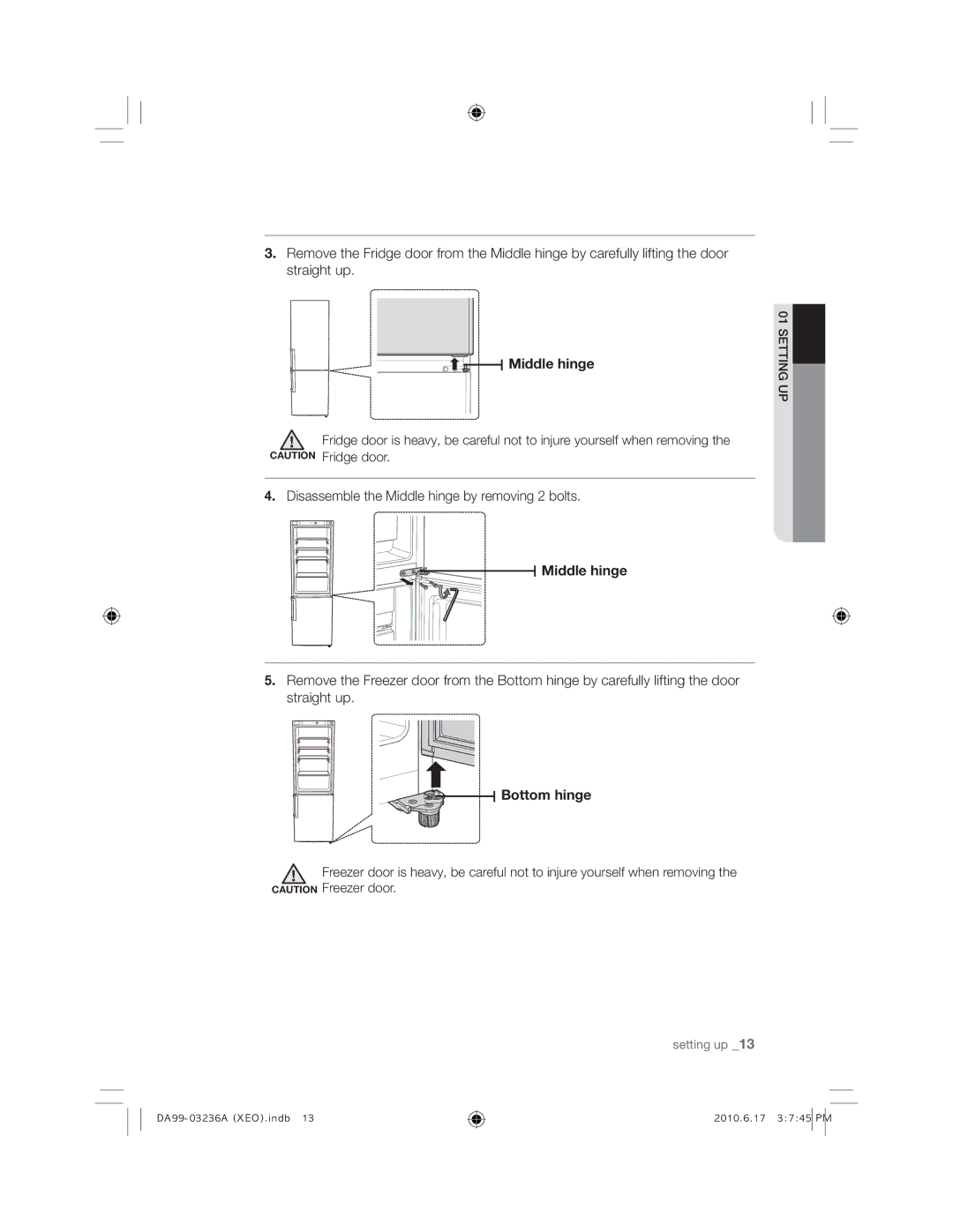 Samsung RL39TRCSW1/XEF, RL43TGCIH1/XEF manual 0LGGOHKLQJH,  Disassemble the Middle hinge by removing 2 bolts, RwwrpKlqjh 