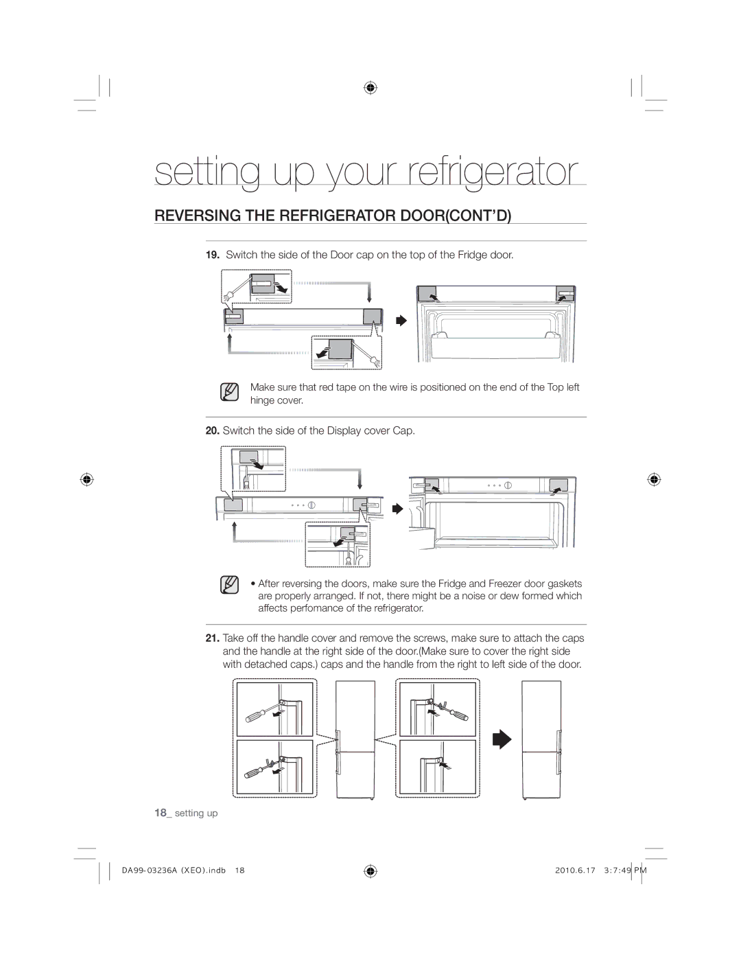 Samsung RL43TGCSW1/XEF, RL43TGCIH1/XEF, RL39TRCSW1/XEF, RL27TDFSW1/XEF manual 20Switch the side of the Display cover Cap 