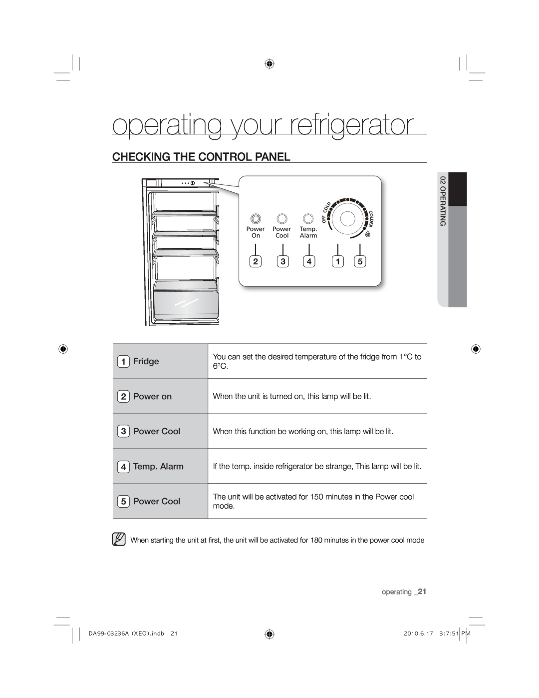 Samsung RL39TRCSW1/XEF operating your refrigerator, Checking The Control Panel, 2 3 4 1, Fridge, Power on, Power Cool 