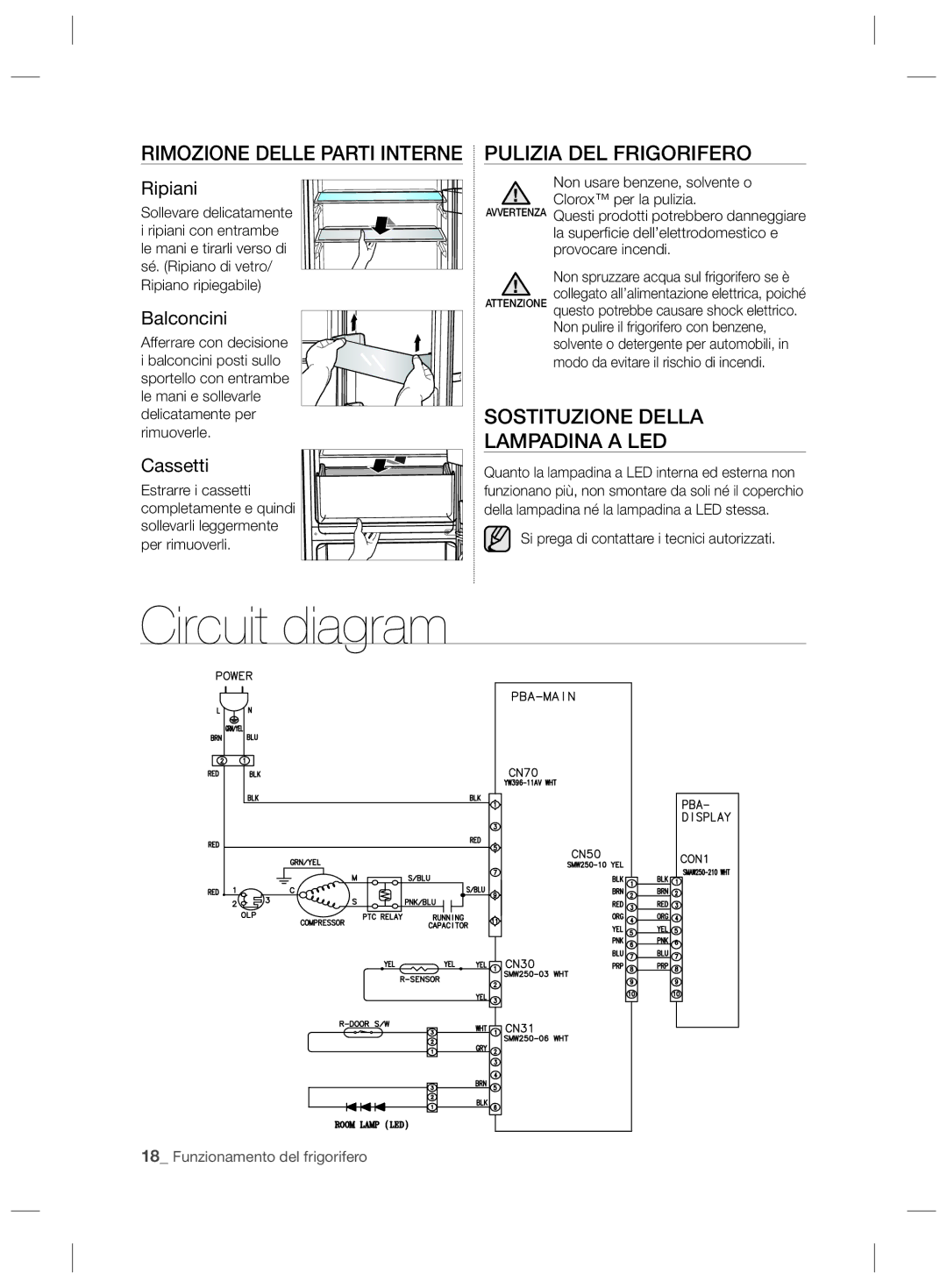 Samsung RL43TGCMG1/XEF manual Rimozione Delle Parti Interne Pulizia DEL Frigorifero, Sostituzione Della Lampadina a LED 