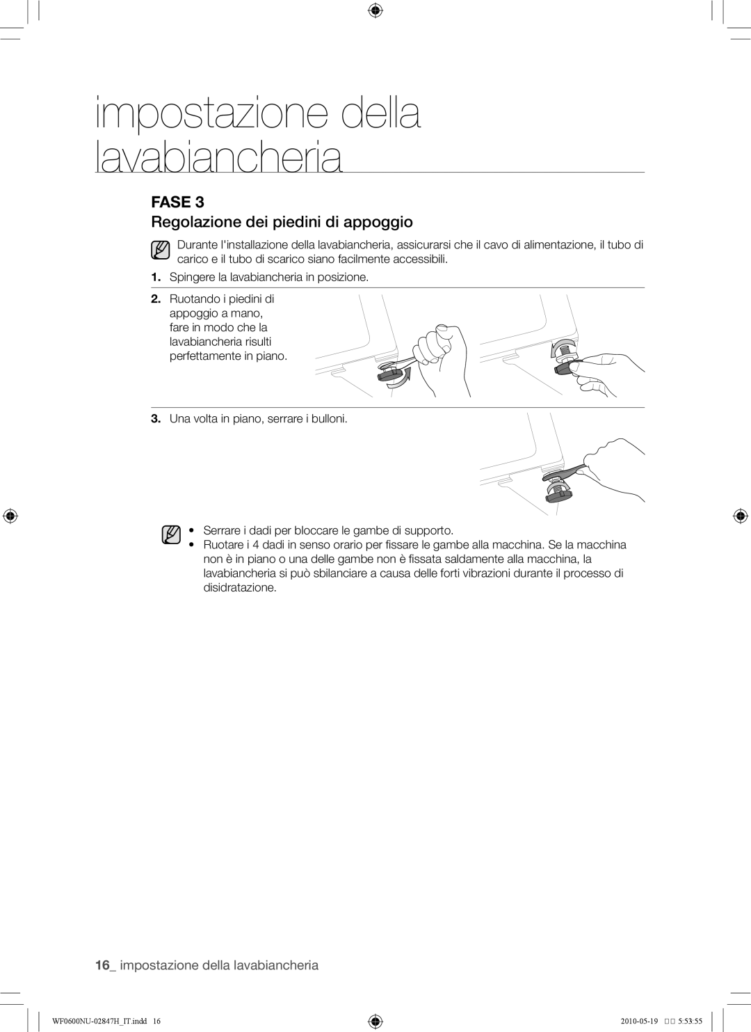 Samsung RL43THCTS1/XES, RL43THCTS1/EUR manual Regolazione dei piedini di appoggio 