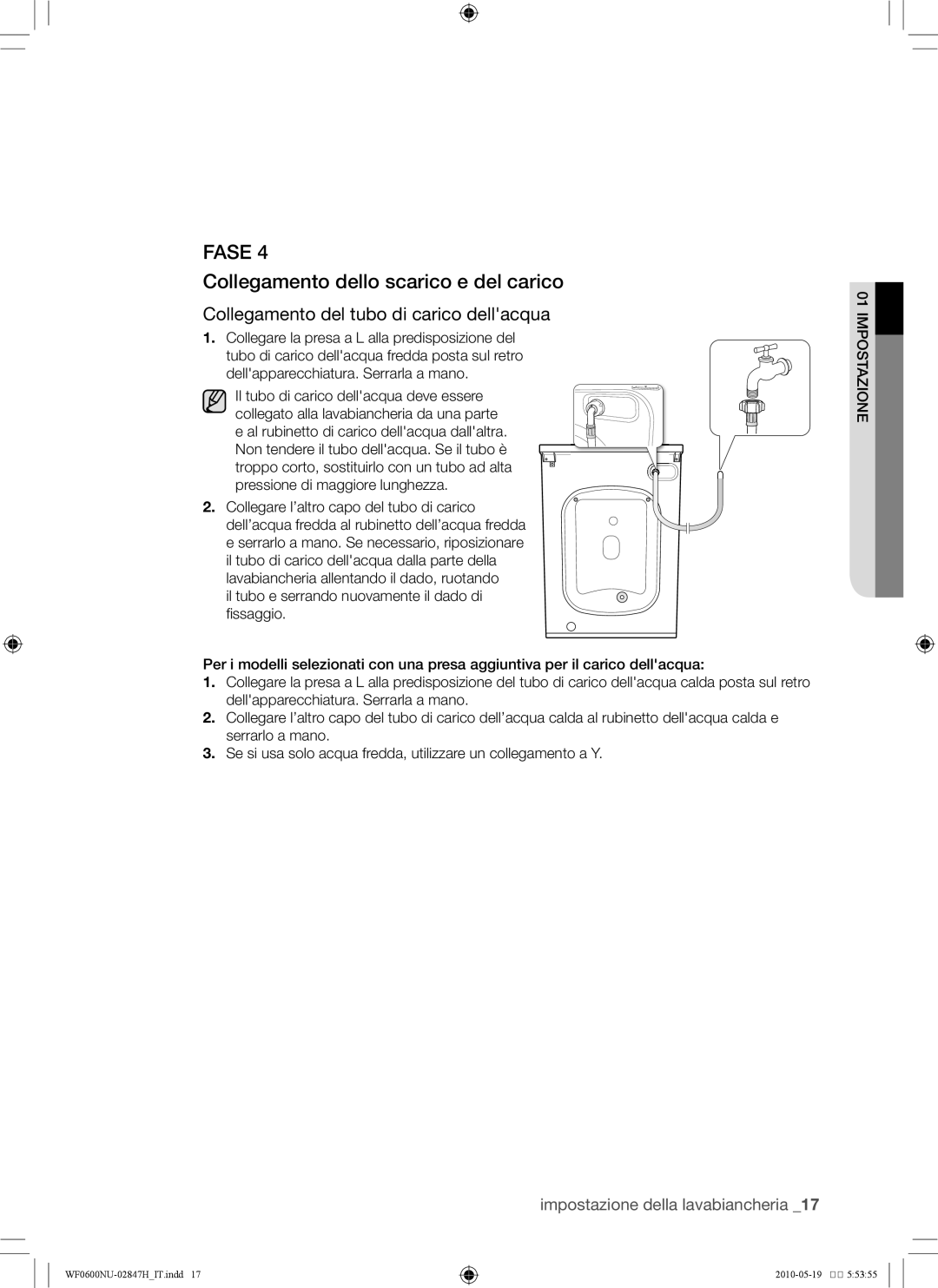 Samsung RL43THCTS1/EUR, RL43THCTS1/XES manual Fase, Collegamento dello scarico e del carico 