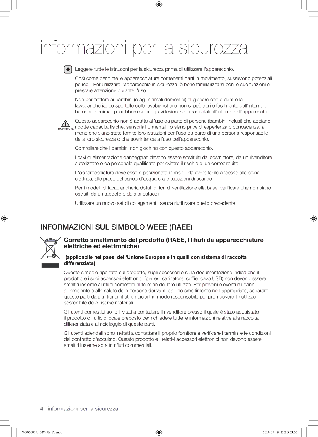 Samsung RL43THCTS1/XES, RL43THCTS1/EUR manual Informazioni sul simbolo Weee Raee 