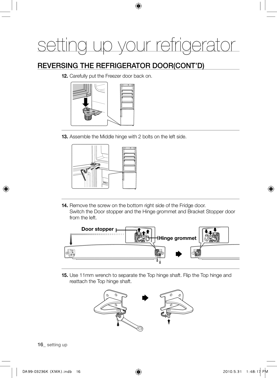 Samsung RL43THCTS1/XMA manual Door stopper Hinge grommet 