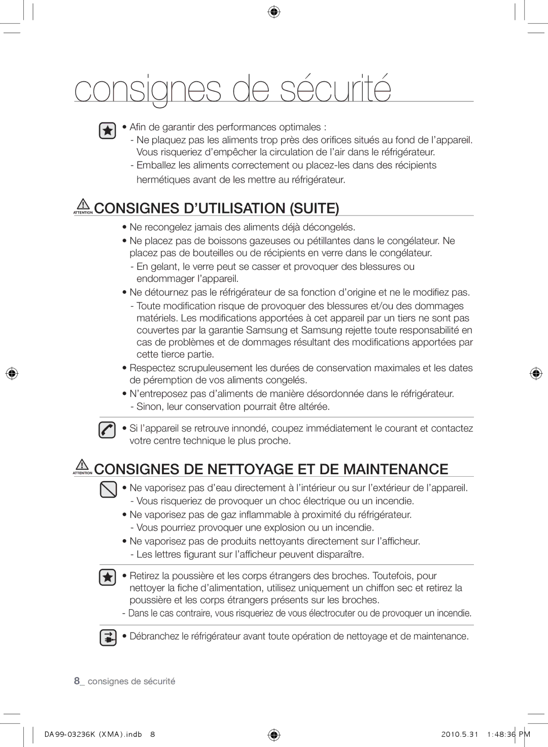 Samsung RL43THCTS1/XMA manual Afin de garantir des performances optimales 