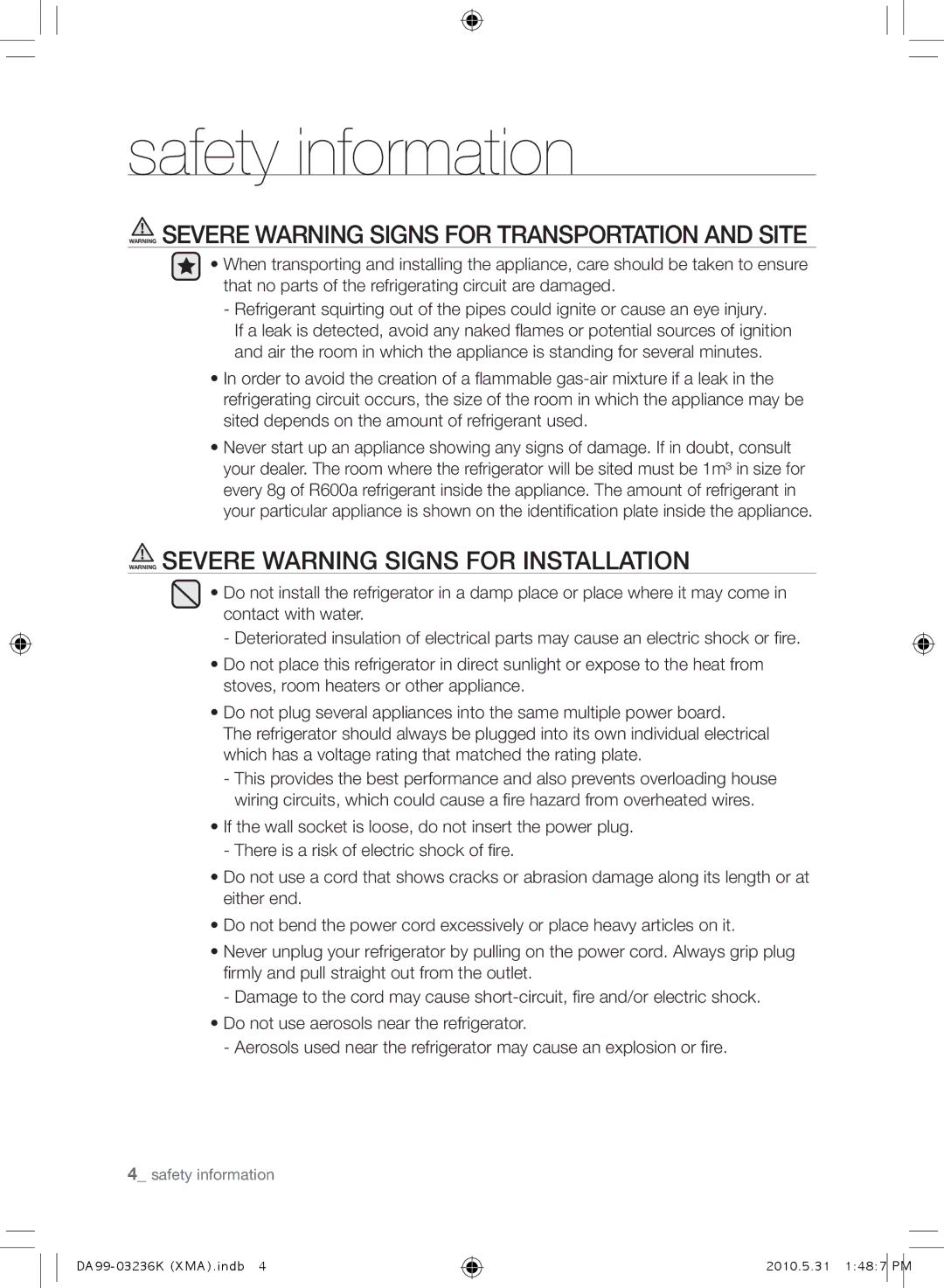 Samsung RL43THCTS1/XMA manual Safety information 