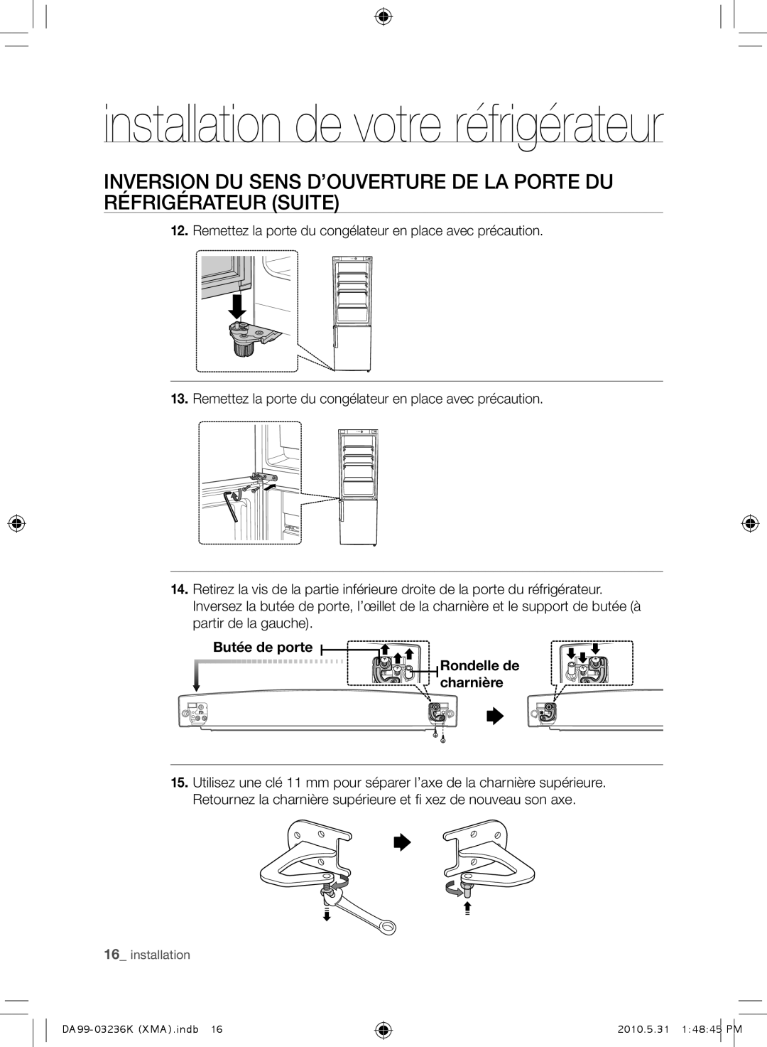 Samsung RL43THCTS1/XMA manual Butée de porte Rondelle de charnière 