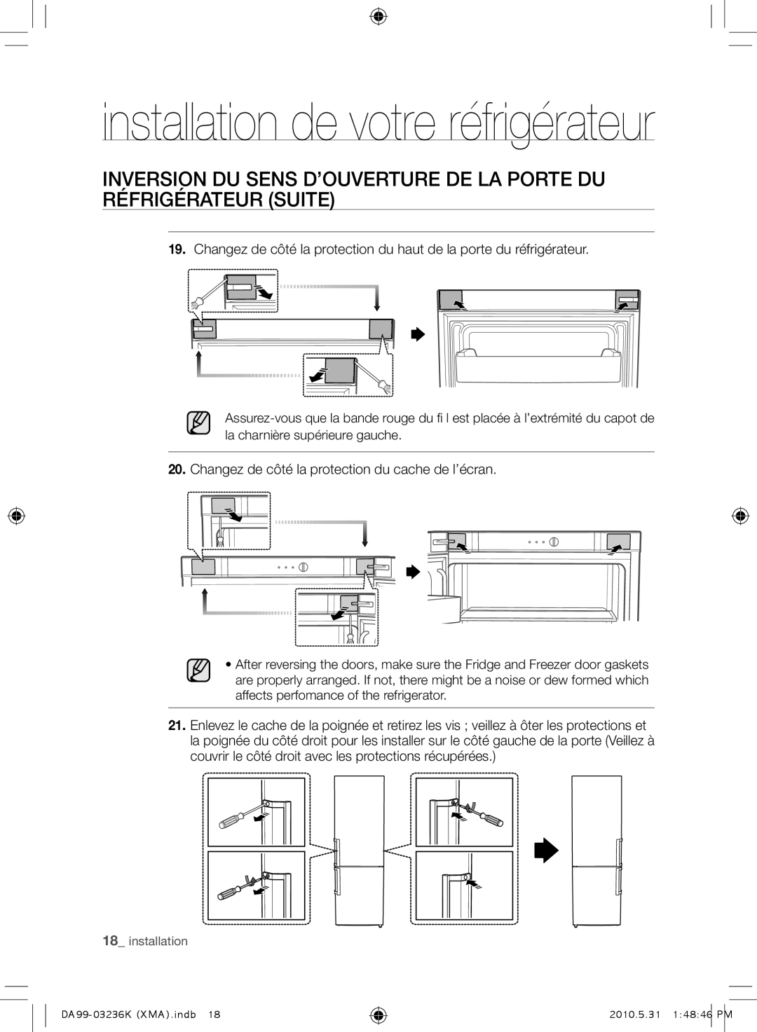 Samsung RL43THCTS1/XMA manual Changez de côté la protection du cache de l’écran 