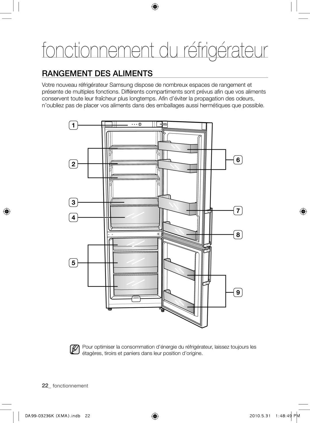 Samsung RL43THCTS1/XMA manual Fonctionnement du réfrigérateur, Rangement DES Aliments 