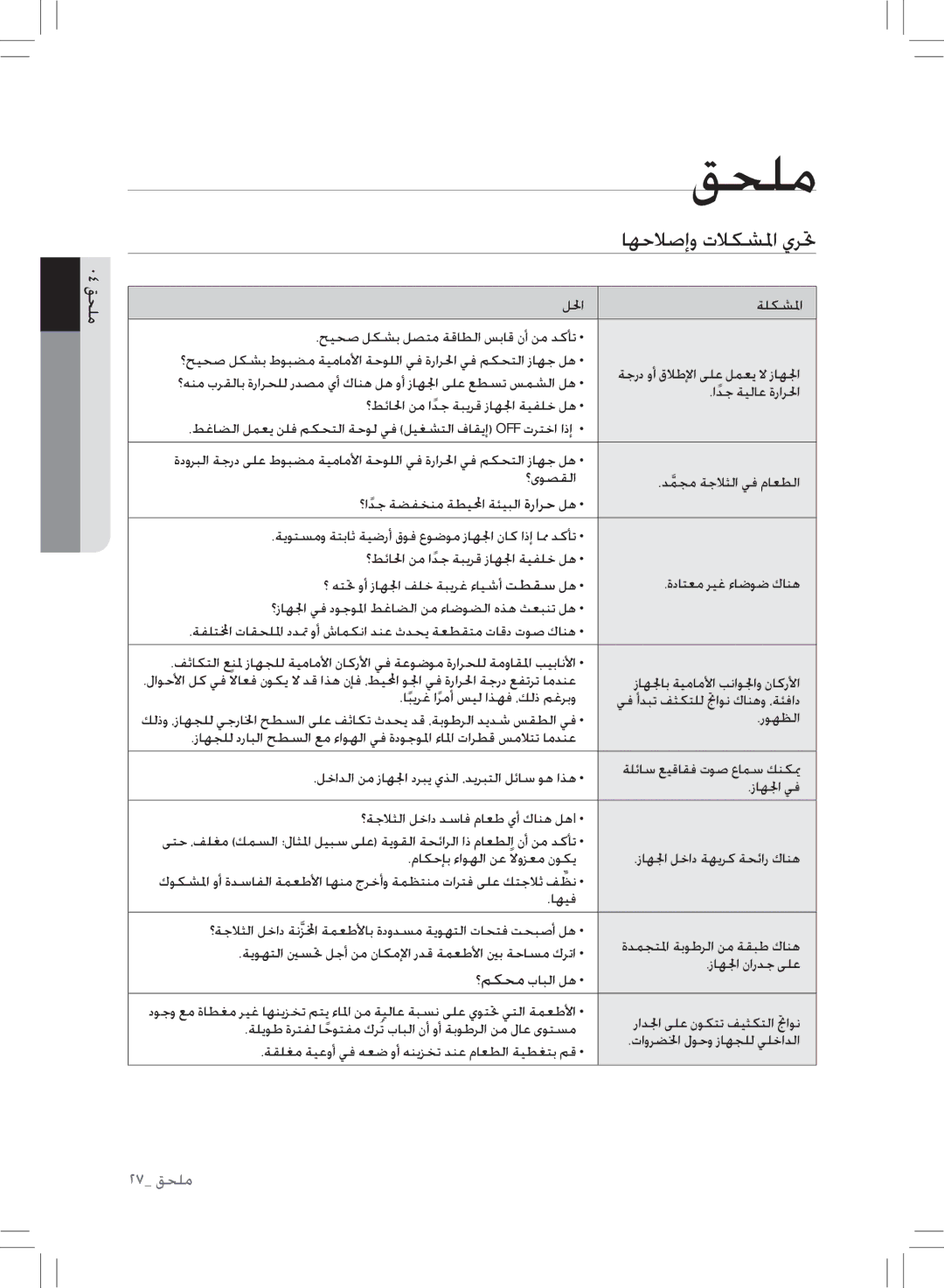 Samsung RL43THCTS1/XMA manual اهحلاصإو تلاكشلما يرتح, 40 قحلم 