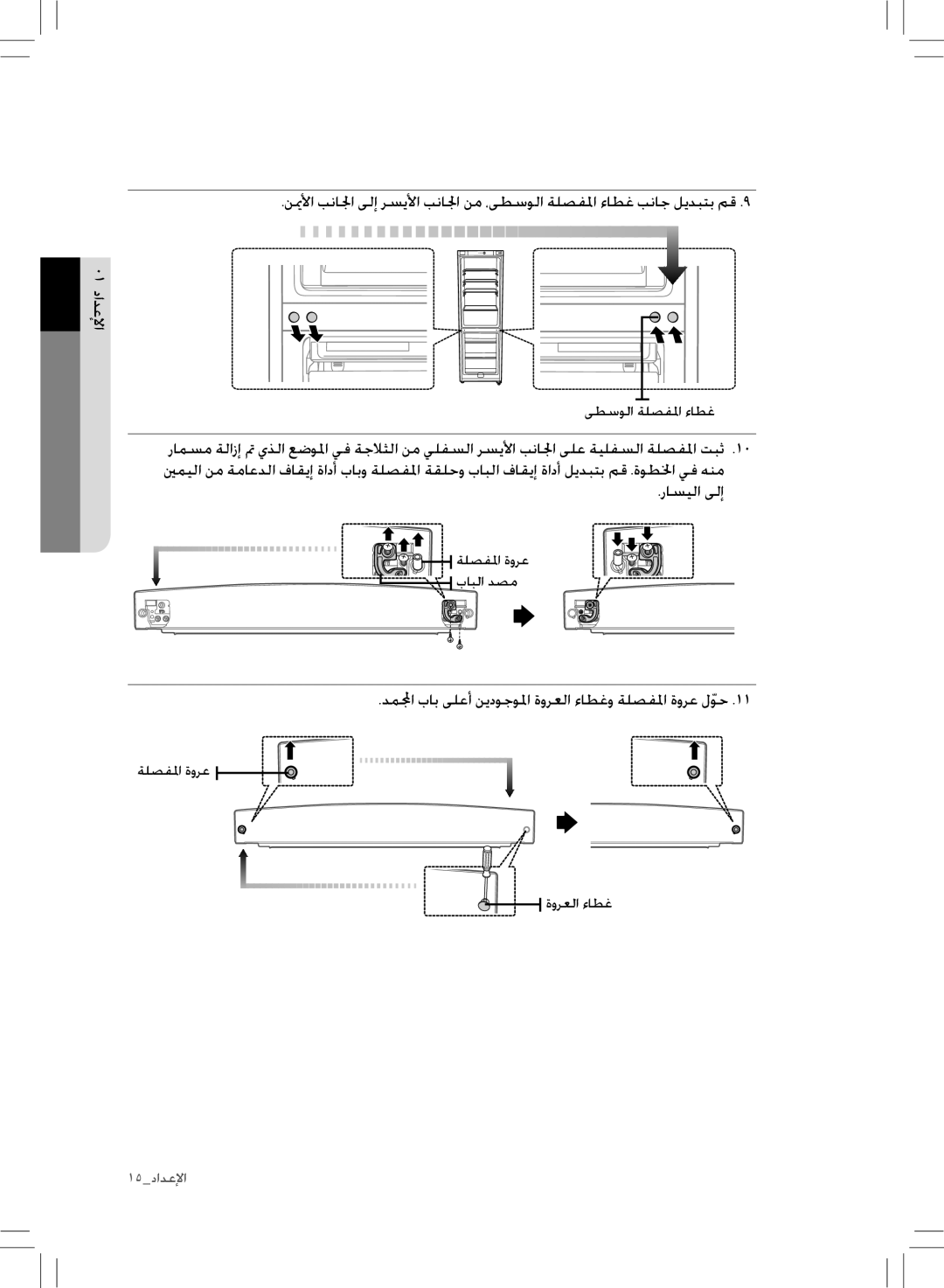 Samsung RL43THCTS1/XMA manual راسيلا ىلإ, دملمجا باب ىلعأ نيدوجولما ةورعلا ءاطغو ةلصفلما ةورع لوح 