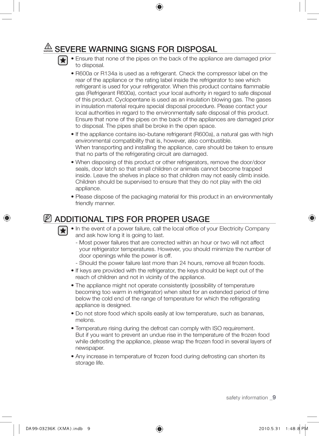 Samsung RL43THCTS1/XMA manual Additional Tips for Proper Usage 