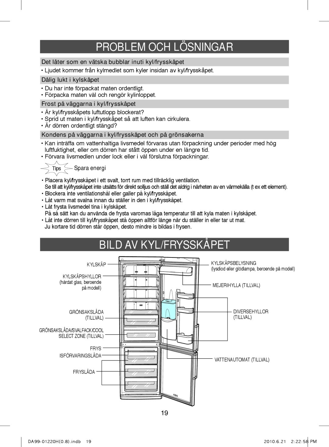 Samsung RL38HCIH1/XEE, RL44ECPS1/XEE, RL38HCBP1/XEE, RL41ECUS1/XEE, RL44ECSW1/XEE, RL44WCPS1/XEE manual Bild AV KYL/FRYSSKÅPET 