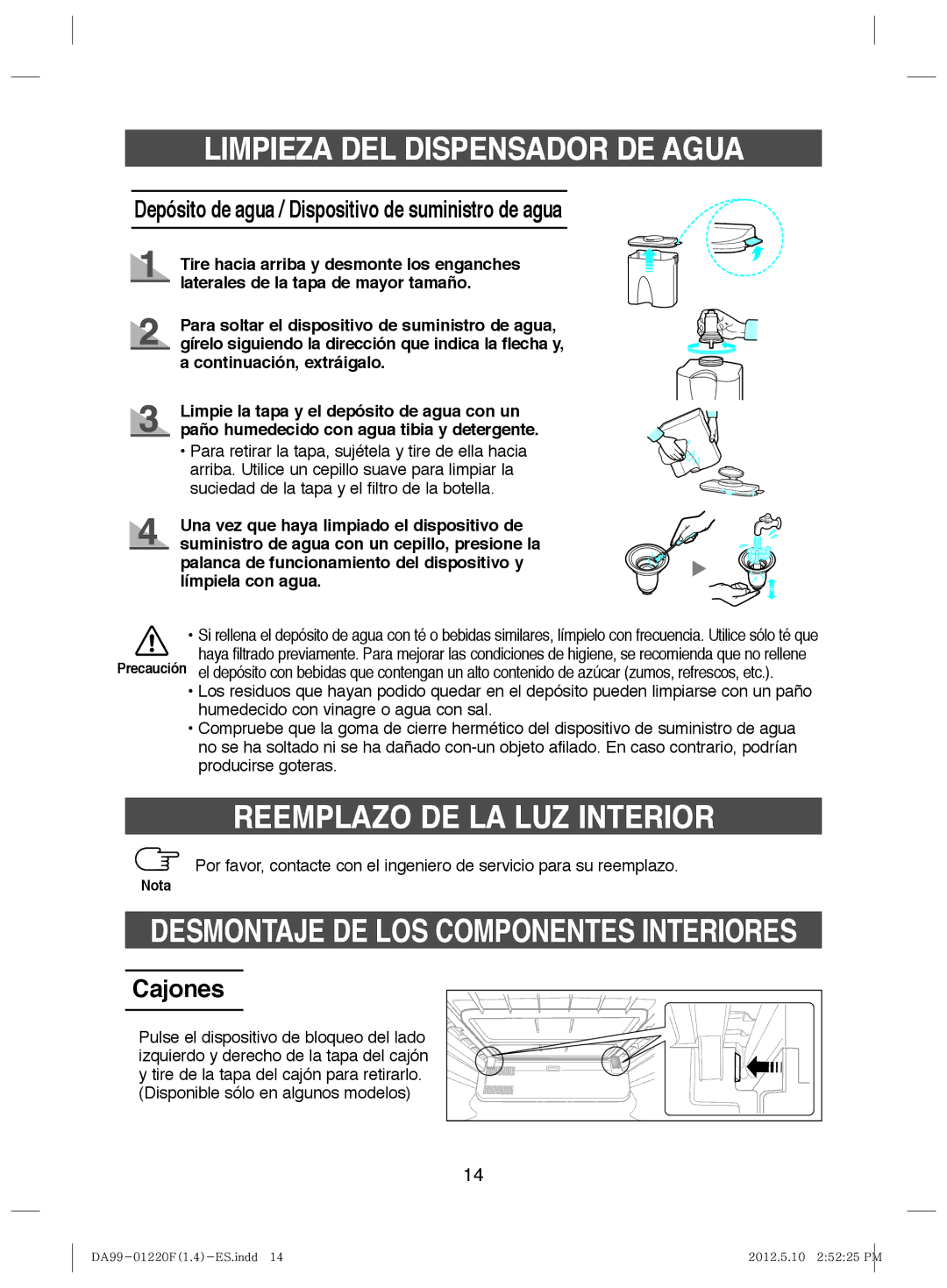 Samsung RL44ETUS1/XES, RL44QCIS1/XES Reemplazo DE LA LUZ Interior, Depósito de agua / Dispositivo de suministro de agua 