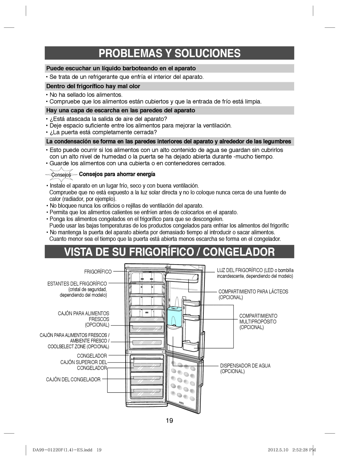 Samsung RL38SBSW1/XEP manual Vista DE SU Frigorífico / Congelador, Puede escuchar un líquido barboteando en el aparato 