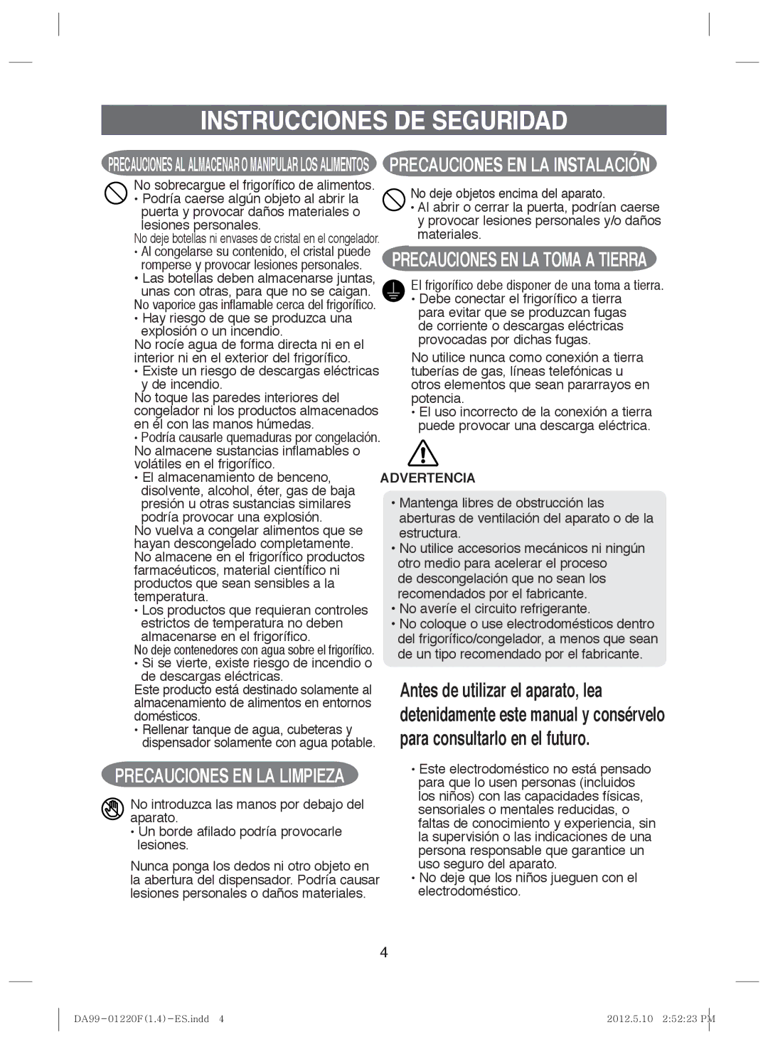 Samsung RL38SBPS1/FAL, RL44QCIS1/XES, RL41SBSW1/XES, RL41SBIH1/XES, RL41ECPS1/XES, RL44ETIH1/XES Para consultarlo en el futuro 