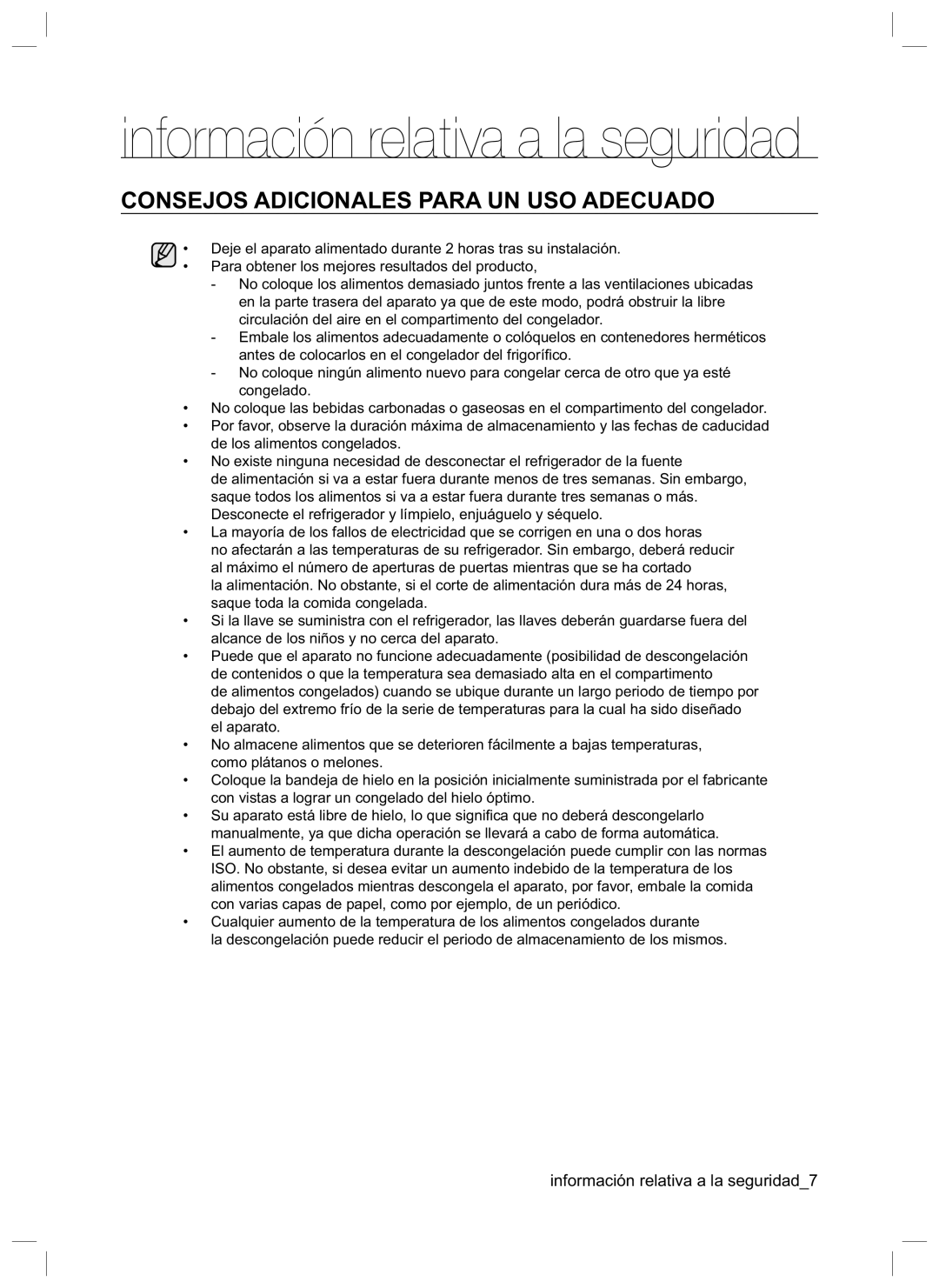 Samsung RL35SGSW1/XES, RL45HGIH1/XES, RL47HCVG1/XES, RL45LDSW1/XES, RL45LDIH1/XES Consejos Adicionales Para UN USO Adecuado 