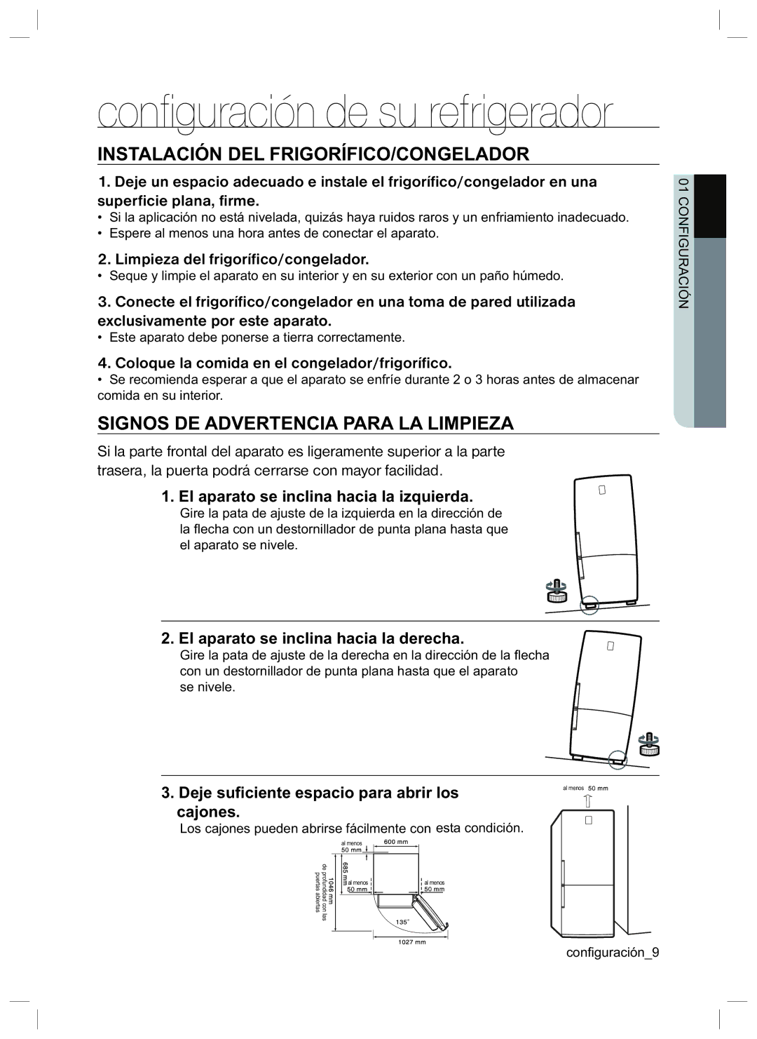 Samsung RL47HCVG1/XES, RL45HGIH1/XES, RL45LDSW1/XES, RL45LDIH1/XES, RL45HGSW1/XES manual Instalación DEL FRIGORÍFICO/CONGELADOR 