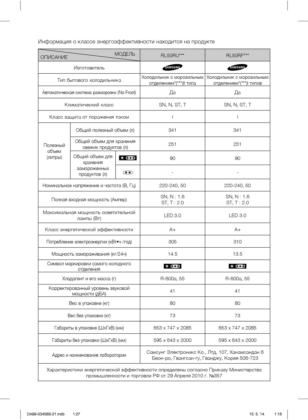 Samsung RL46RECSW1/BWT, RL50RECMG1/BWT, RL50RGEMG1/BWT, RL50RRCSW1/BWT, RL50RRCVB1/BWT, RL50RUBSW1/BWT manual 653 x 747 x 