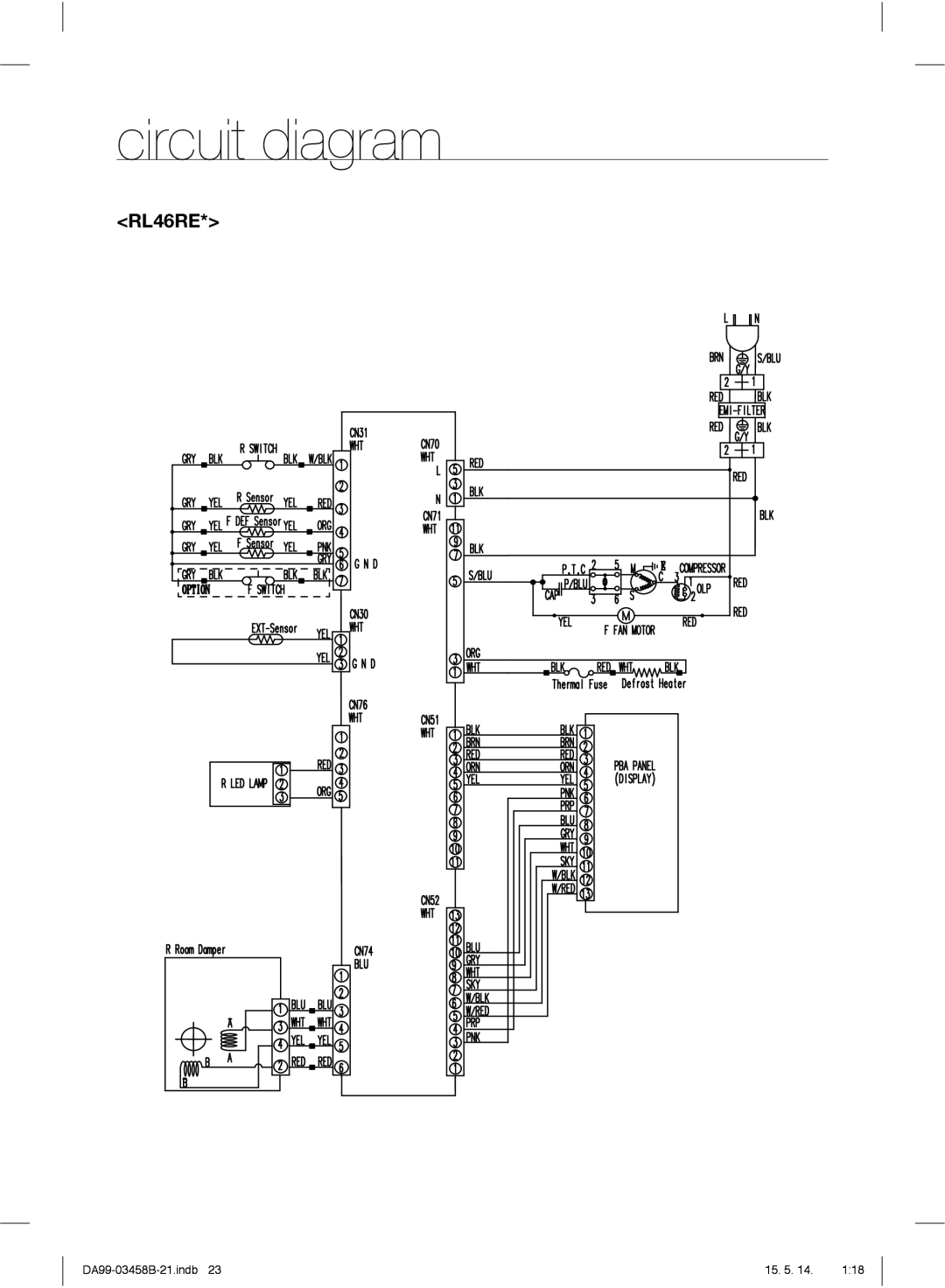 Samsung RL50RECTS1/BWT, RL50RECMG1/BWT, RL50RGEMG1/BWT, RL50RRCSW1/BWT, RL50RRCVB1/BWT, RL50RUBSW1/BWT manual Circuit diagram 