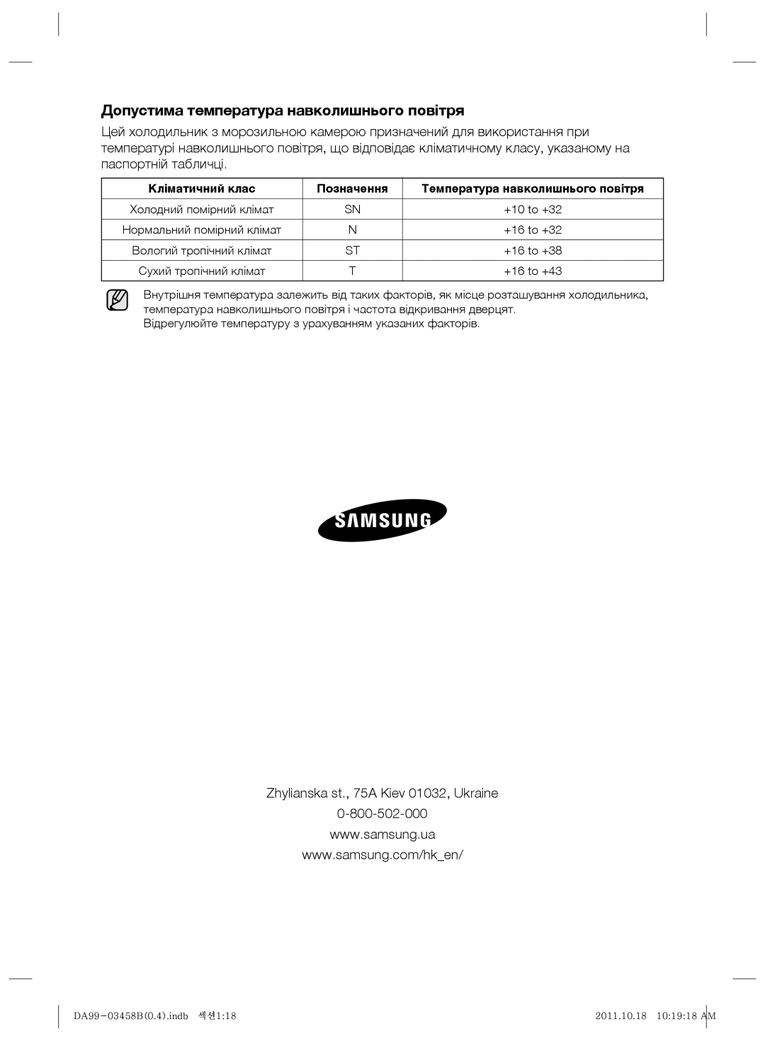 Samsung RL50RGEMG1/BWT manual Допустима температура навколишнього повітря 