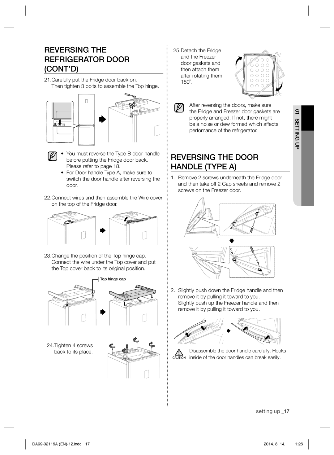 Samsung RL55VTEBG1/XEF, RL52VPBTS1/XEU, RL55VTEBG1/EUR, RL55VQBRS1/XEO, RL55VTEBG1/XEO manual Reversing the Door Handle Type a 