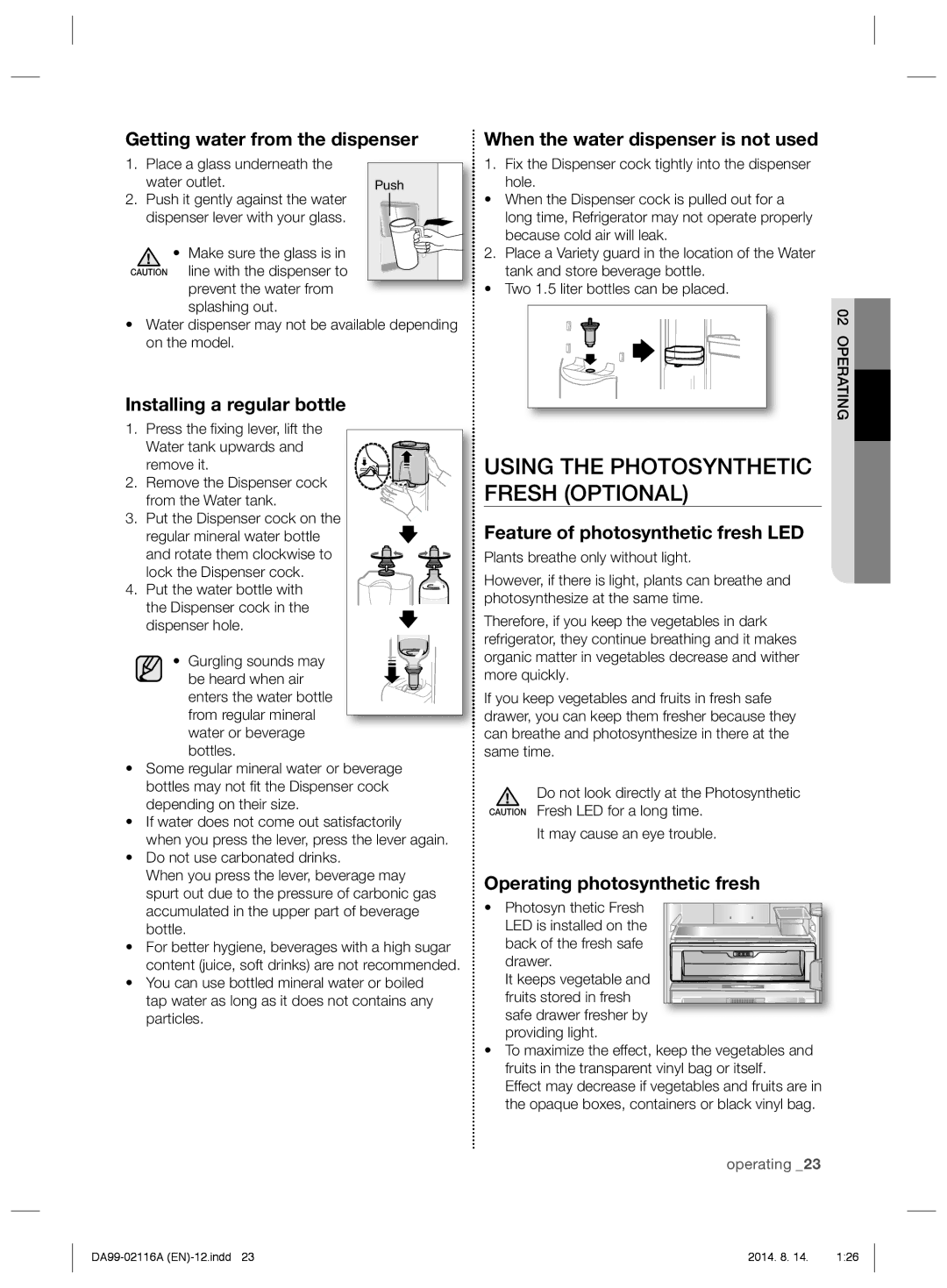 Samsung RL55VTEBG1/XEF, RL52VPBTS1/XEU, RL55VTEBG1/EUR, RL55VQBRS1/XEO manual Using the Photosynthetic Fresh Optional 