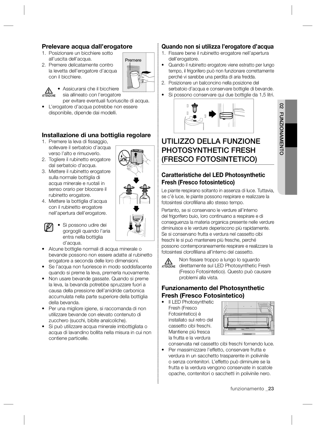 Samsung RL55VGBSW1/XES, RL55VJBIH1/XEF manual Prelevare acqua dall’erogatore, Installazione di una bottiglia regolare 