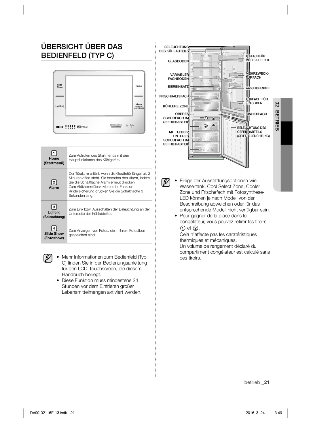 Samsung RL55VQBRS1/XEF, RL55VJBIH1/XEO manual Übersicht Über DAS Bedienfeld TYP C, Mehr Informationen zum Bedienfeld Typ 