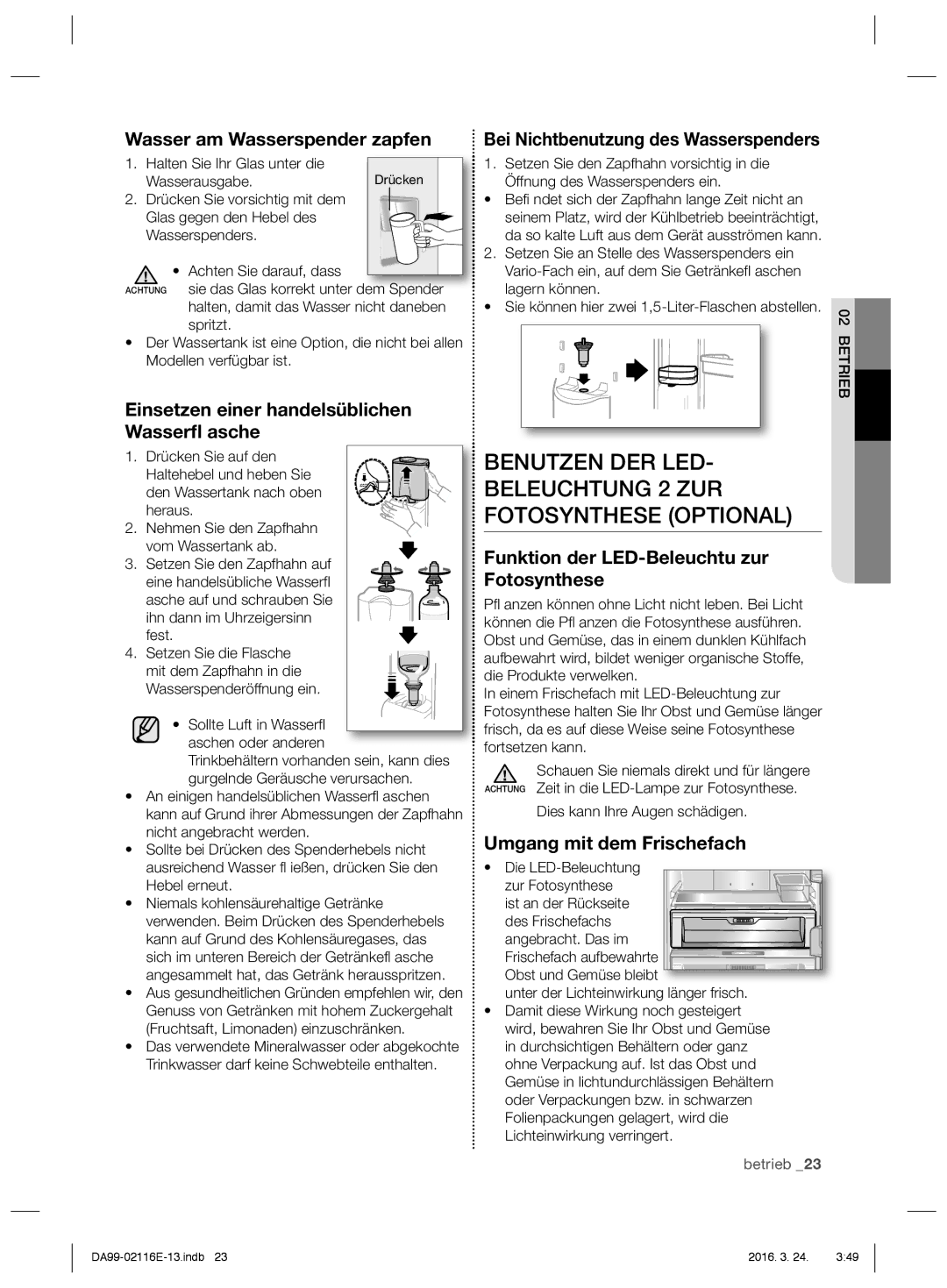 Samsung RL52VEBTS1/EUR, RL55VJBIH1/XEO, RL52VEBSW1/XEF manual Benutzen DER LED Beleuchtung 2 ZUR Fotosynthese Optional 