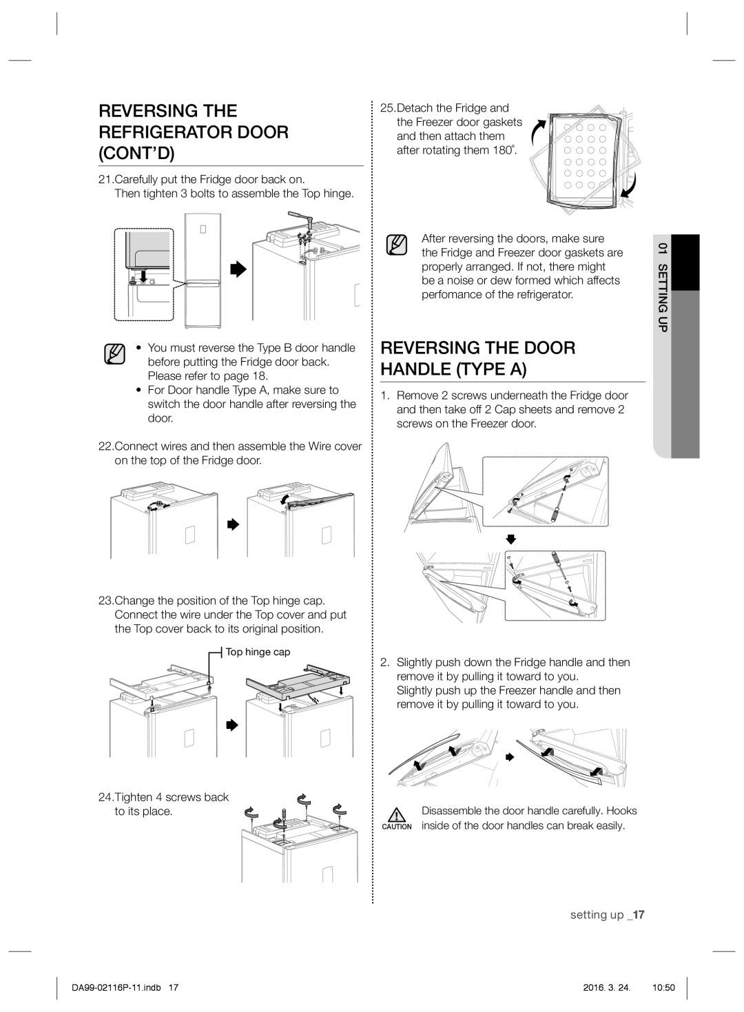 Samsung RL55VJBIH1/XEO, RL55VTE1L1/XEO, RL55VJBIH1/XEF, RL52VEBTS1/XEF, RL55VTEBG1/EUR manual Reversing the Door Handle Type a 