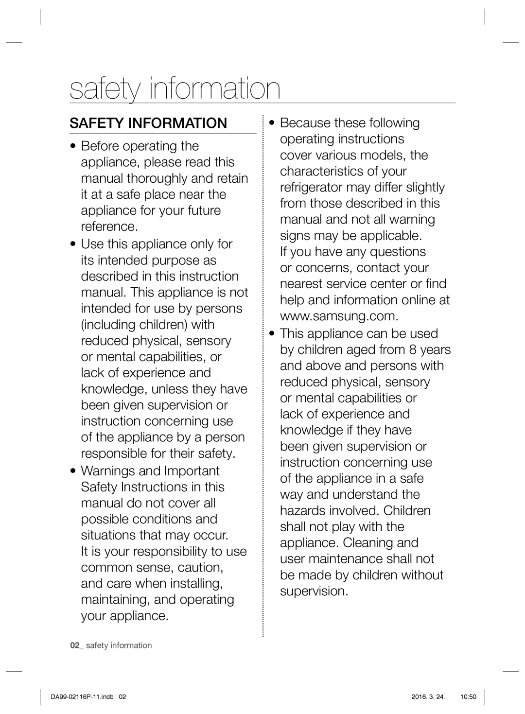 Samsung RL55VJBIH1/XEF, RL55VJBIH1/XEO, RL55VTE1L1/XEO, RL52VEBTS1/XEF, RL55VTEBG1/EUR Safety information, Safety Information 